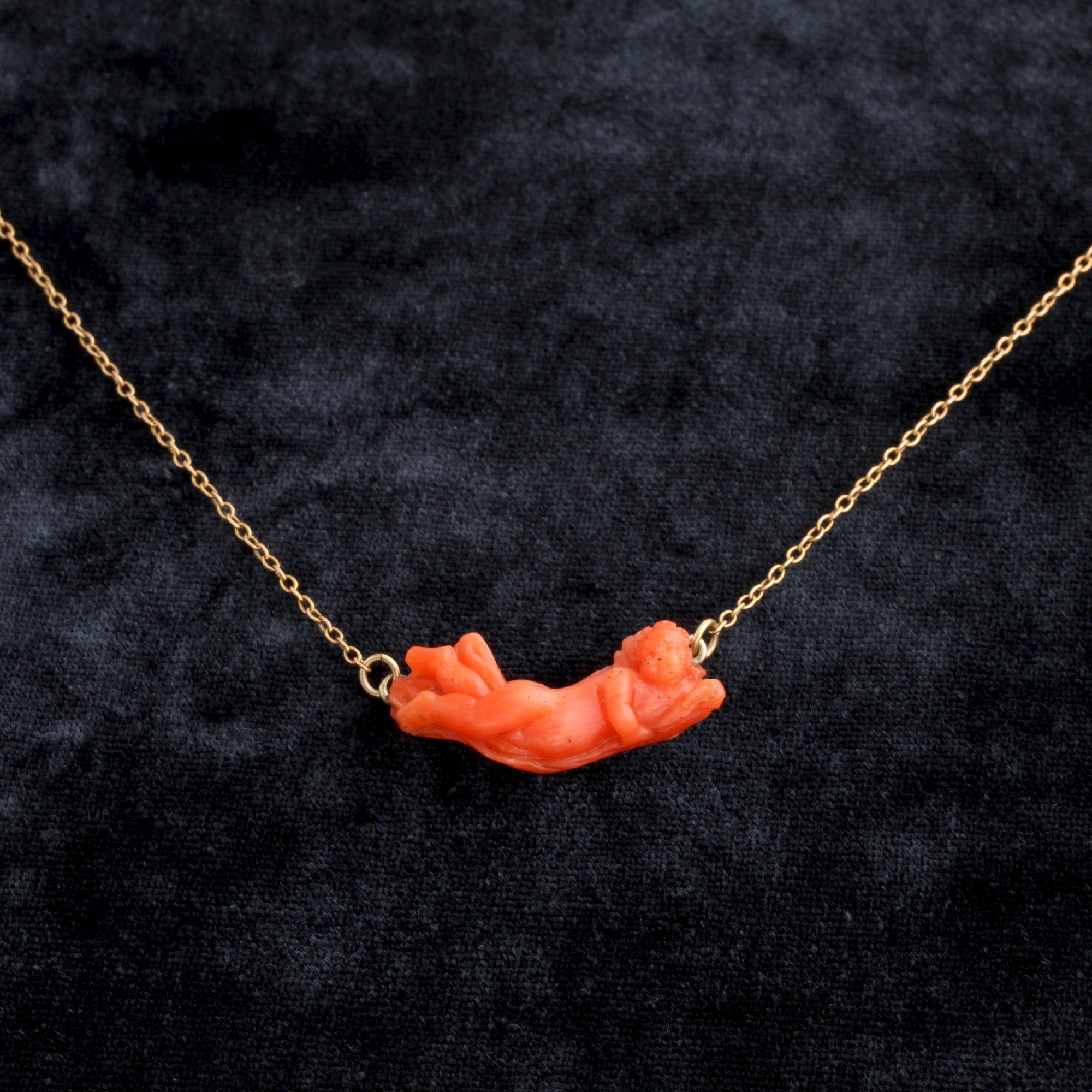 Victorian Carved Coral Angel Necklace