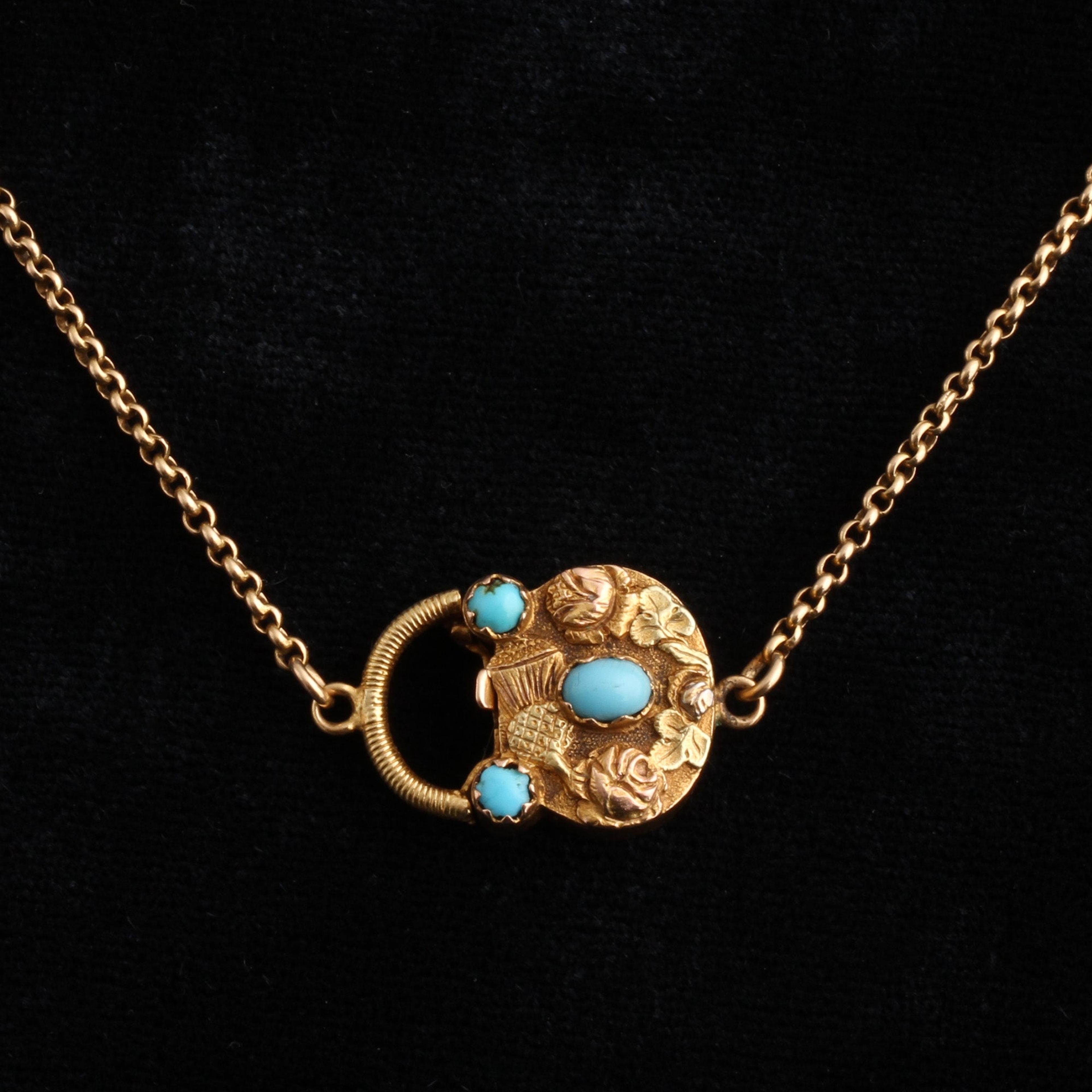 Georgian Gold & Turquoise Padlock Necklace