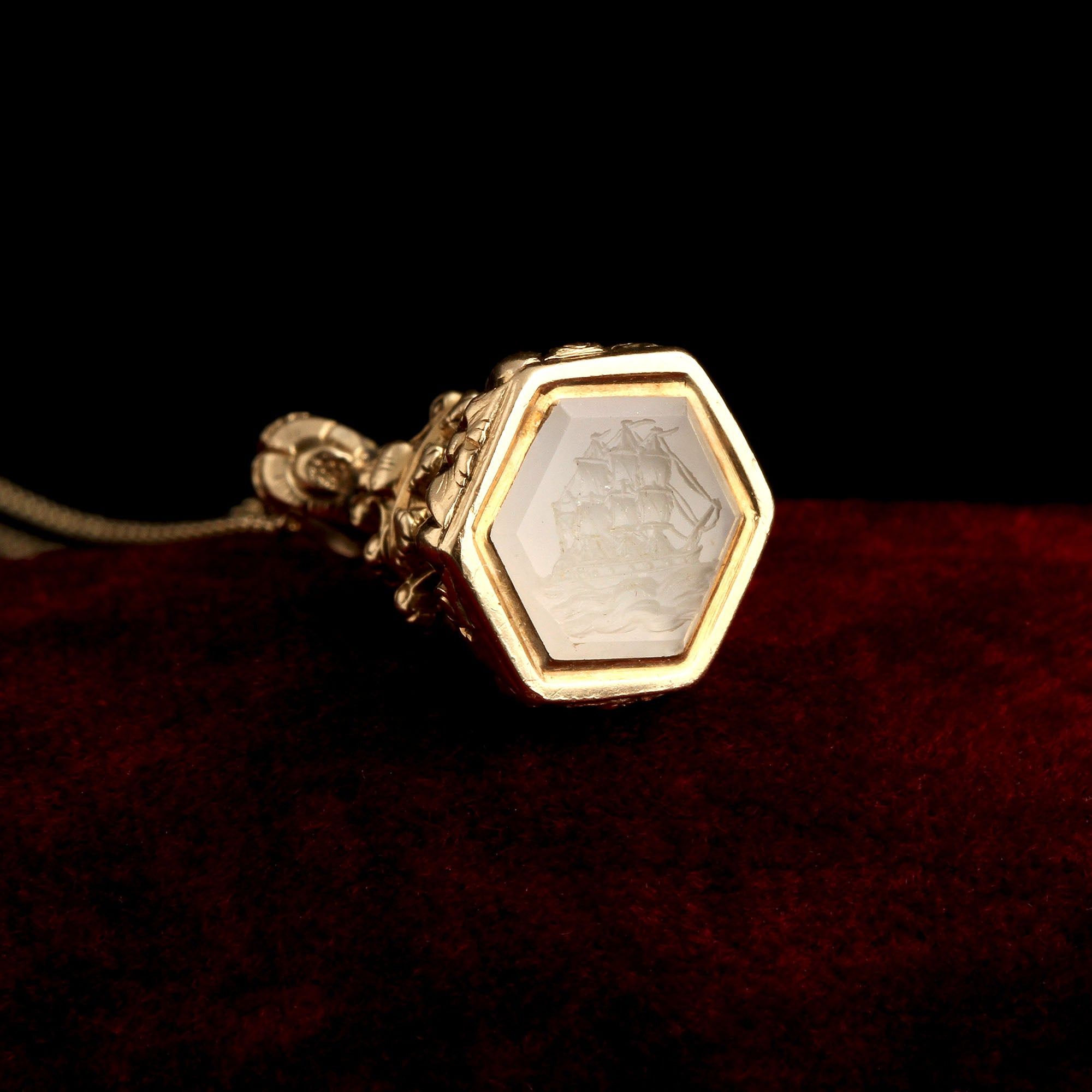 Georgian Chalcedony Galleon Wax Seal Necklace