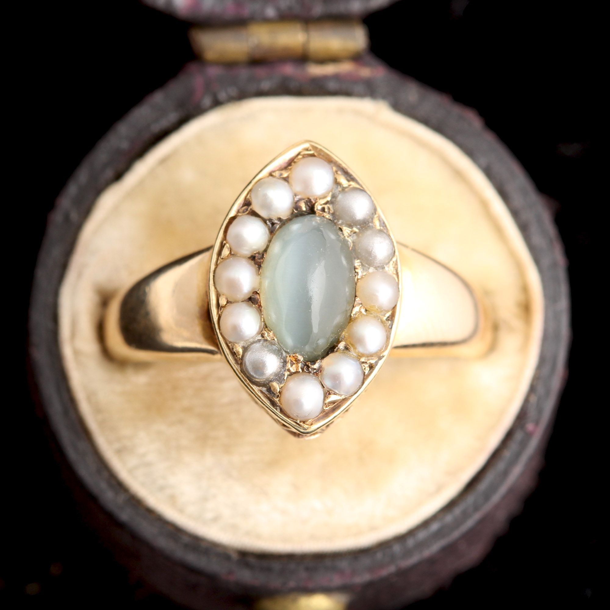 Victorian Cat's Eye Chrysoberyl & Pearl Cluster Ring