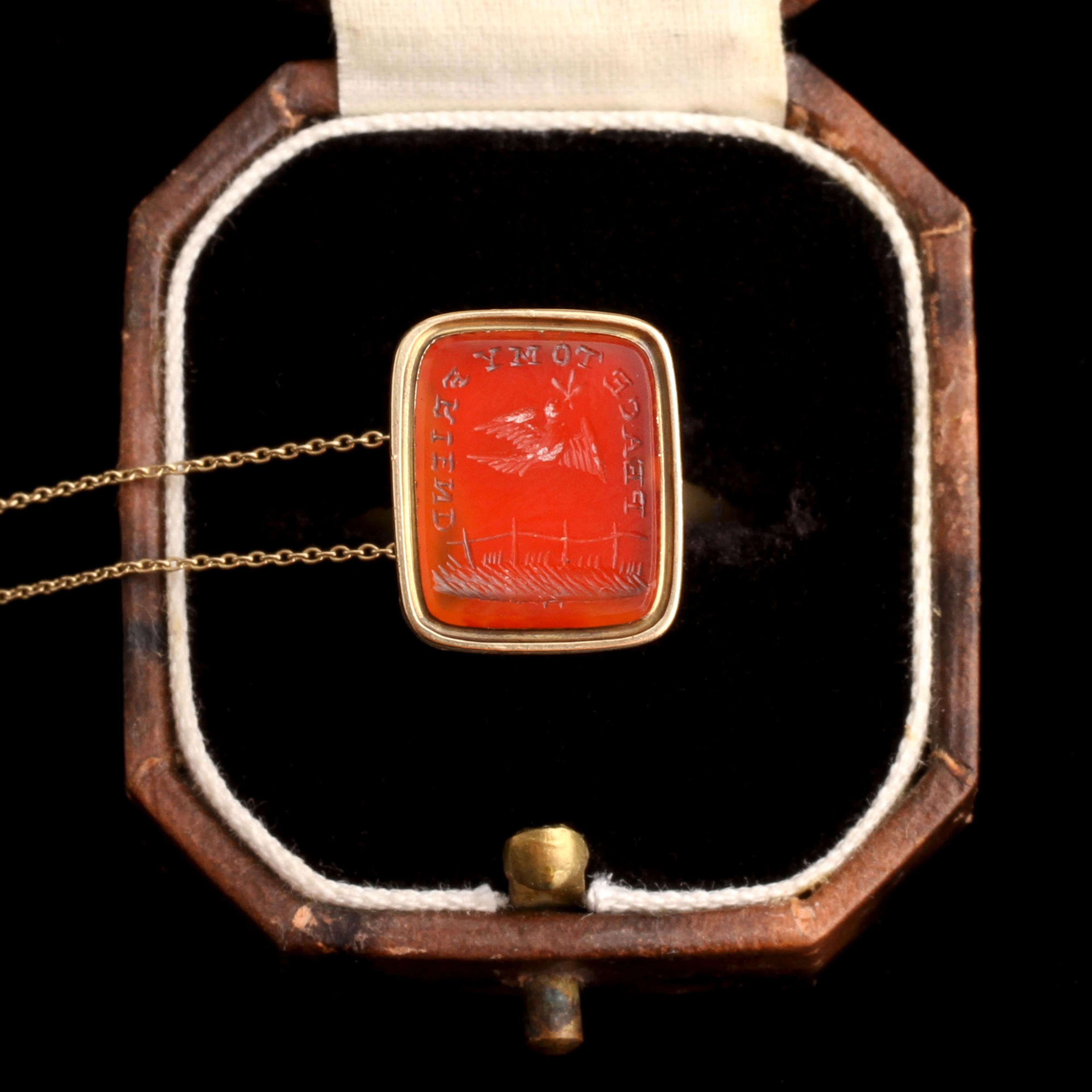 Detail of Georgian "Peace to My Friend" Seal Fob Necklace