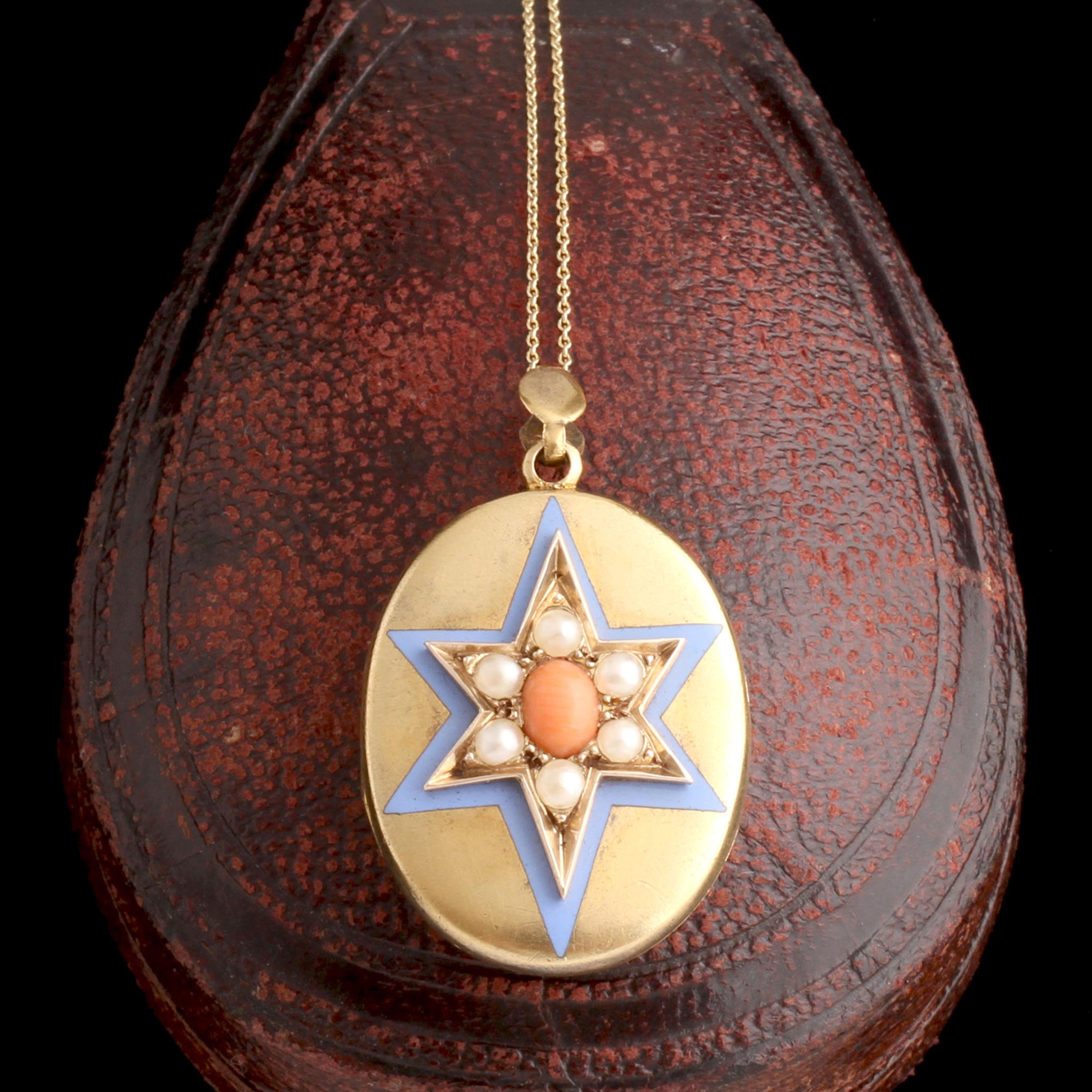 Victorian Coral, Pearl & Enamel Starburst Locket