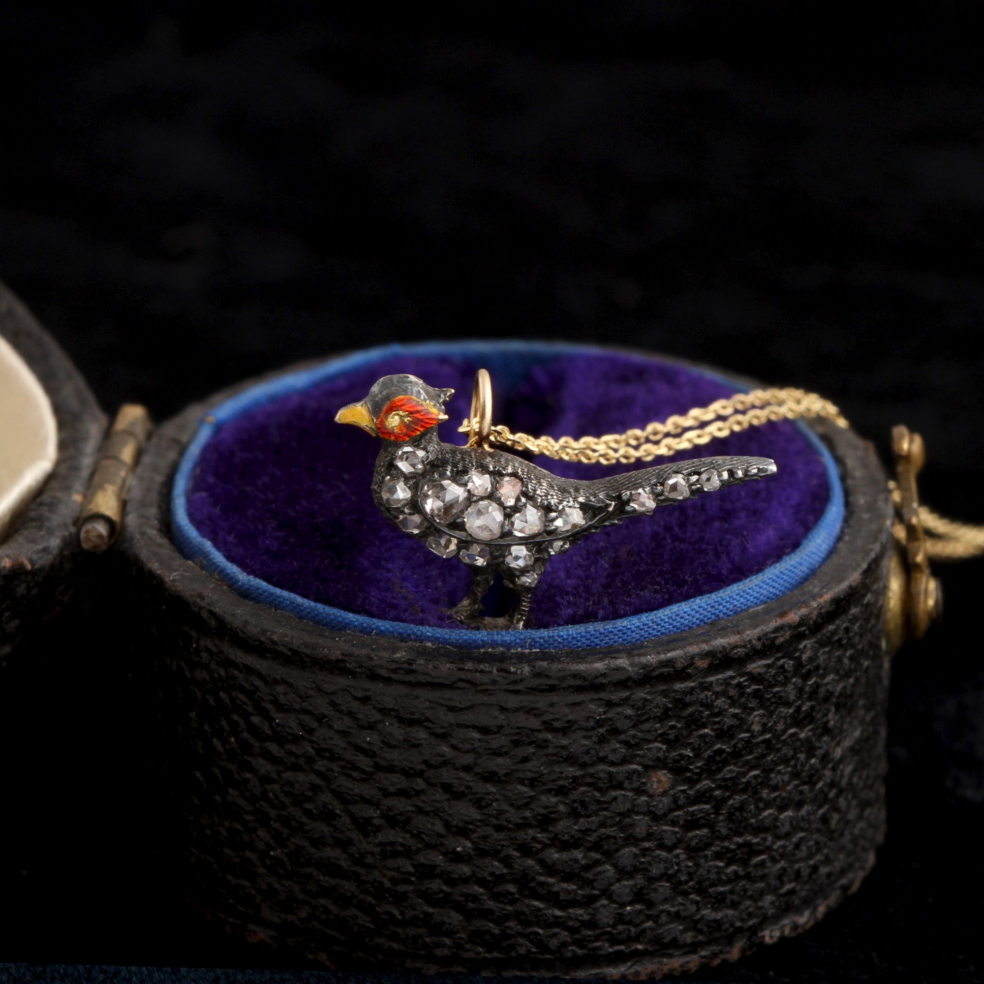 Victorian Diamond & Enamel Pheasant Necklace