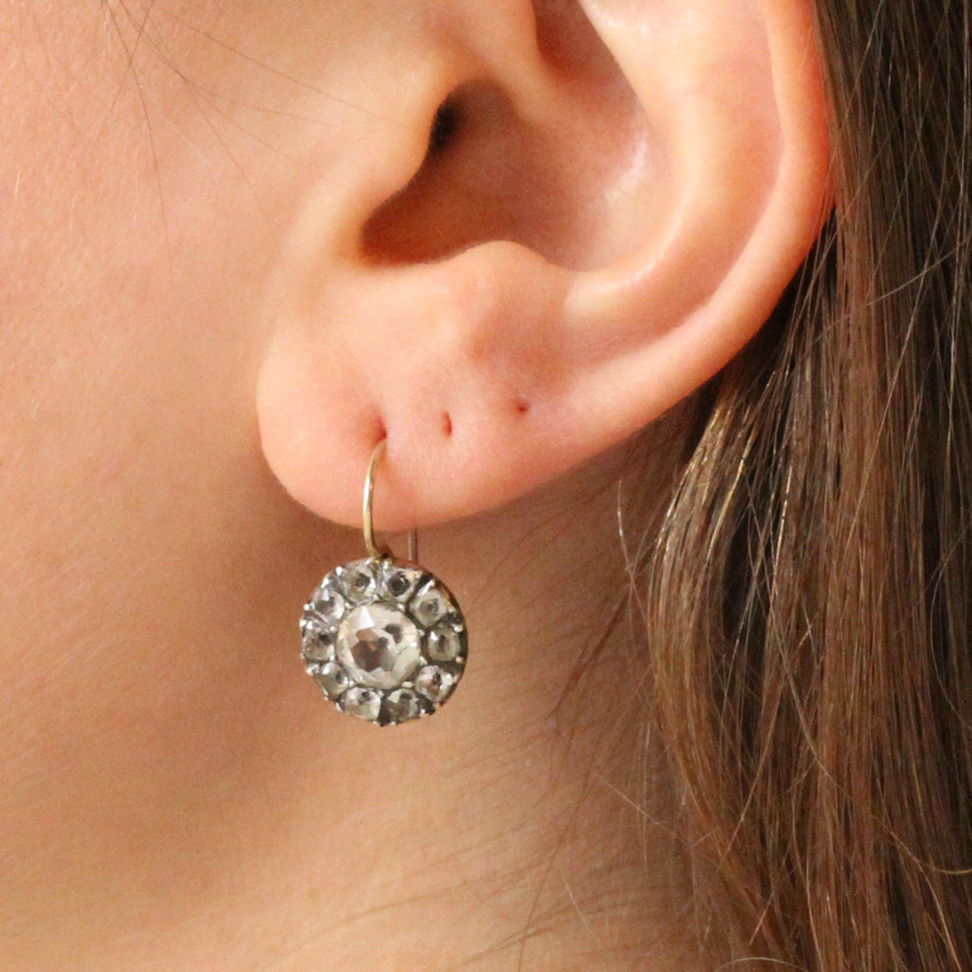 Georgian White Paste Cluster Earrings