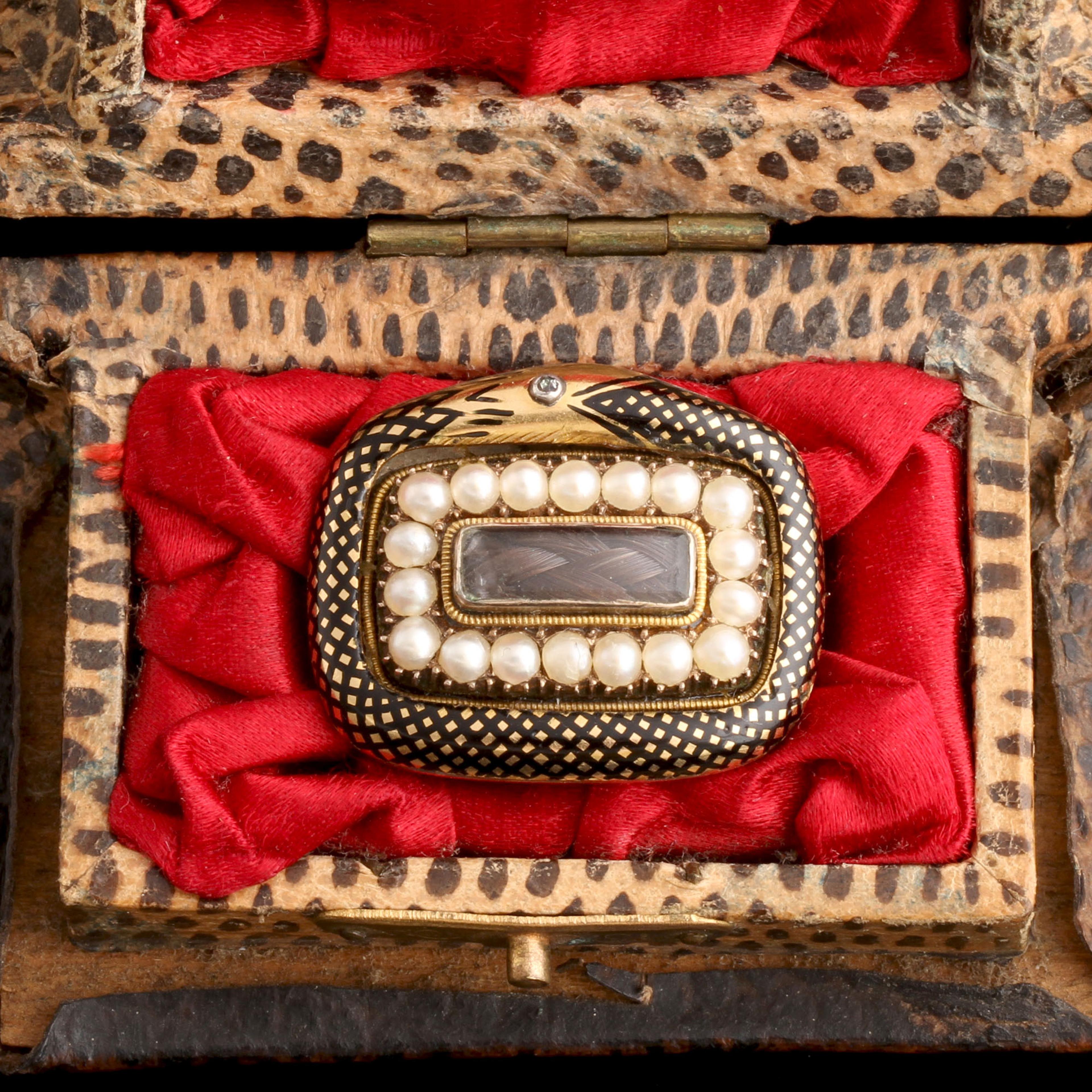 Georgian Enamel Ouroboros Mourning Brooch