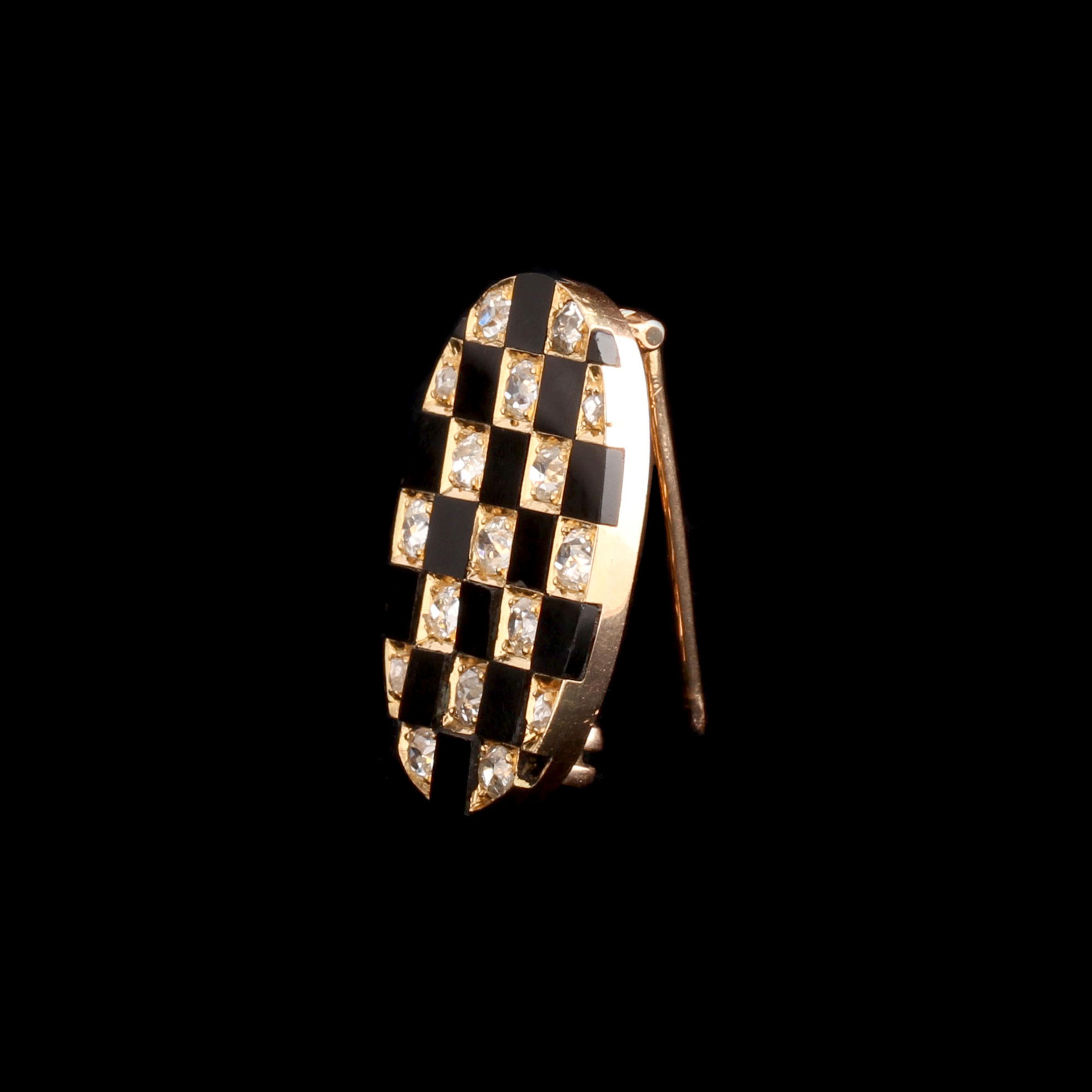 Edwardian Checkerboard Onyx & Diamond Brooch