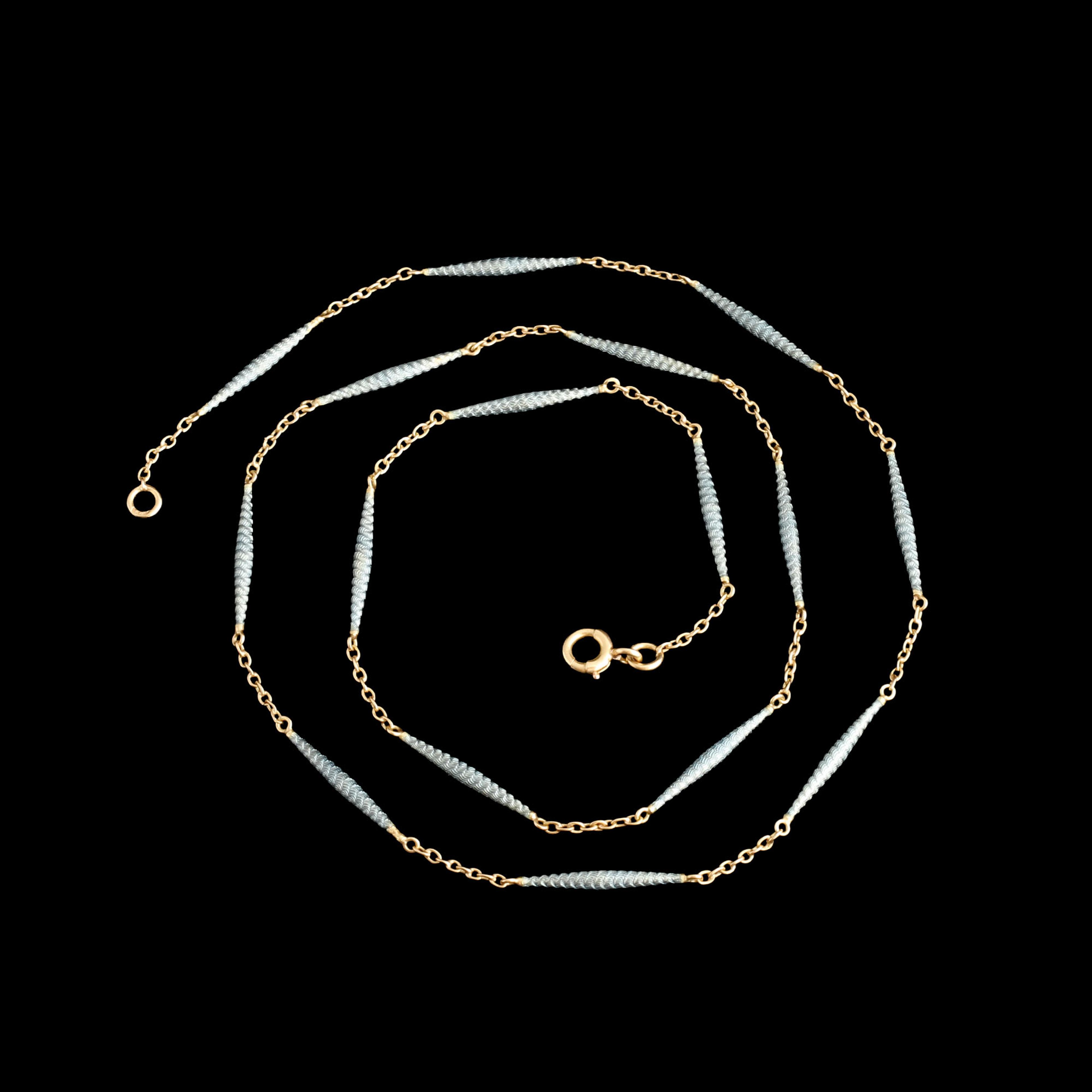 Edwardian Guilloché Enamel & 18k Gold 19" Chain