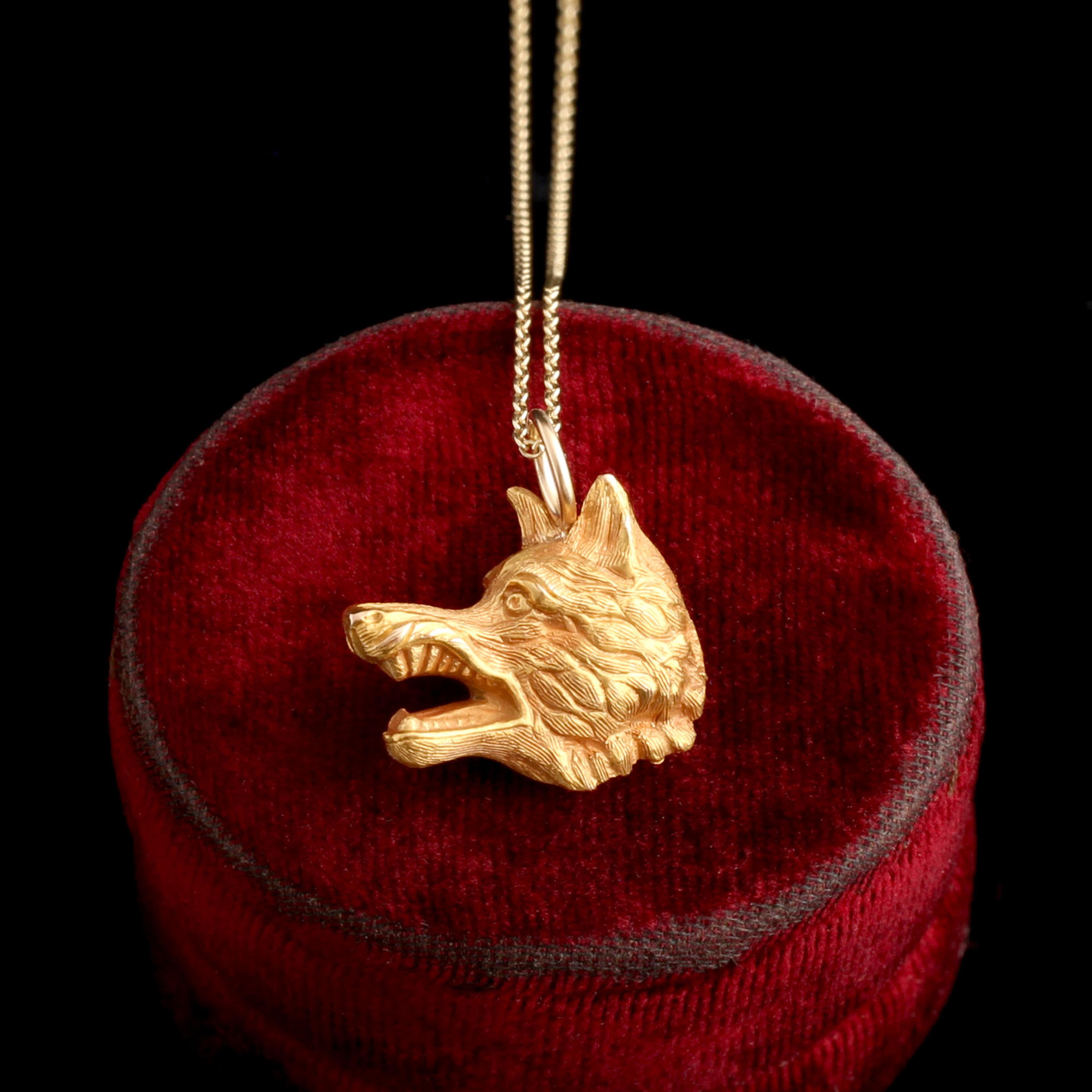 Detail of Victorian Wolf Head Necklace