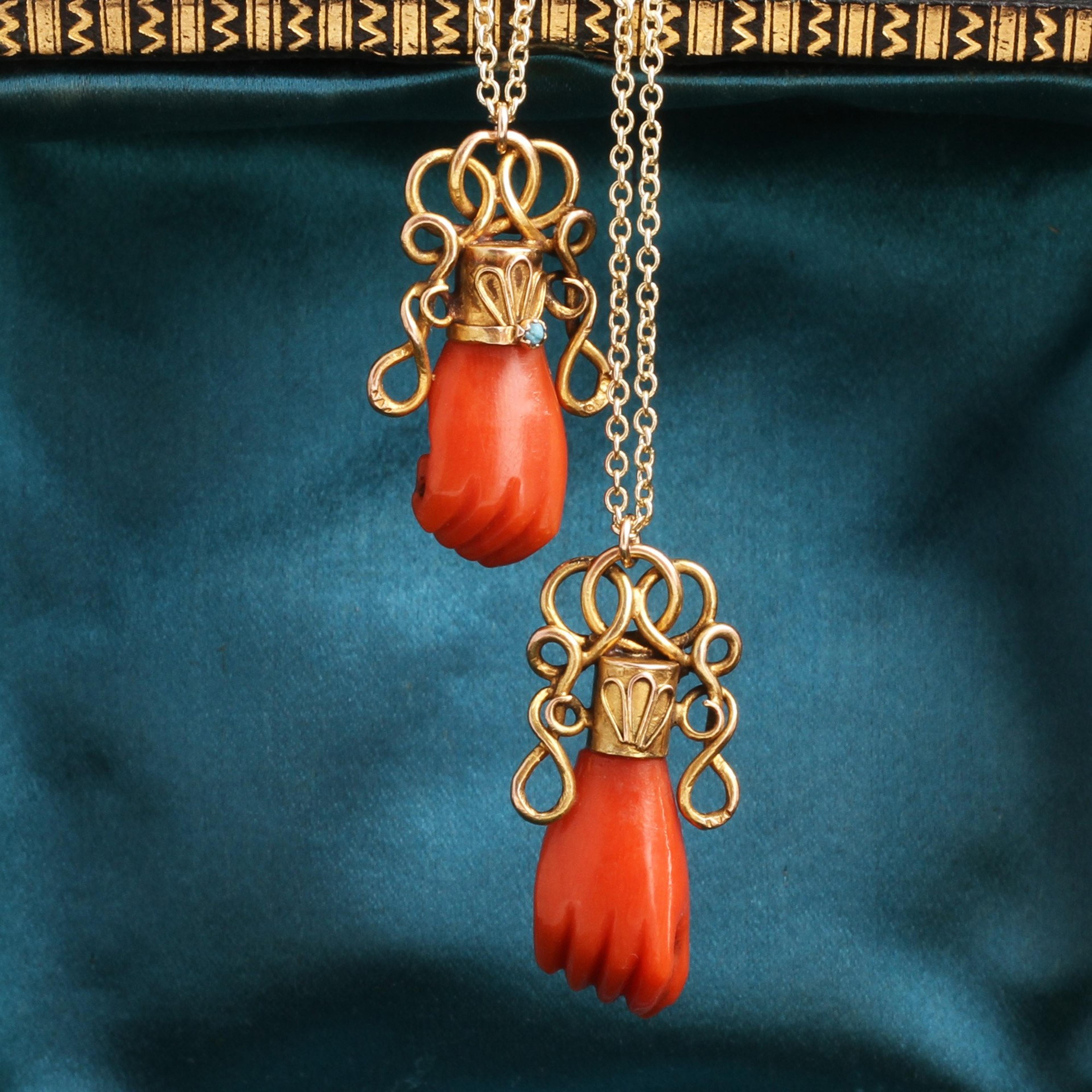 Victorian Carved Coral Fist in Ornate Gold Mounting