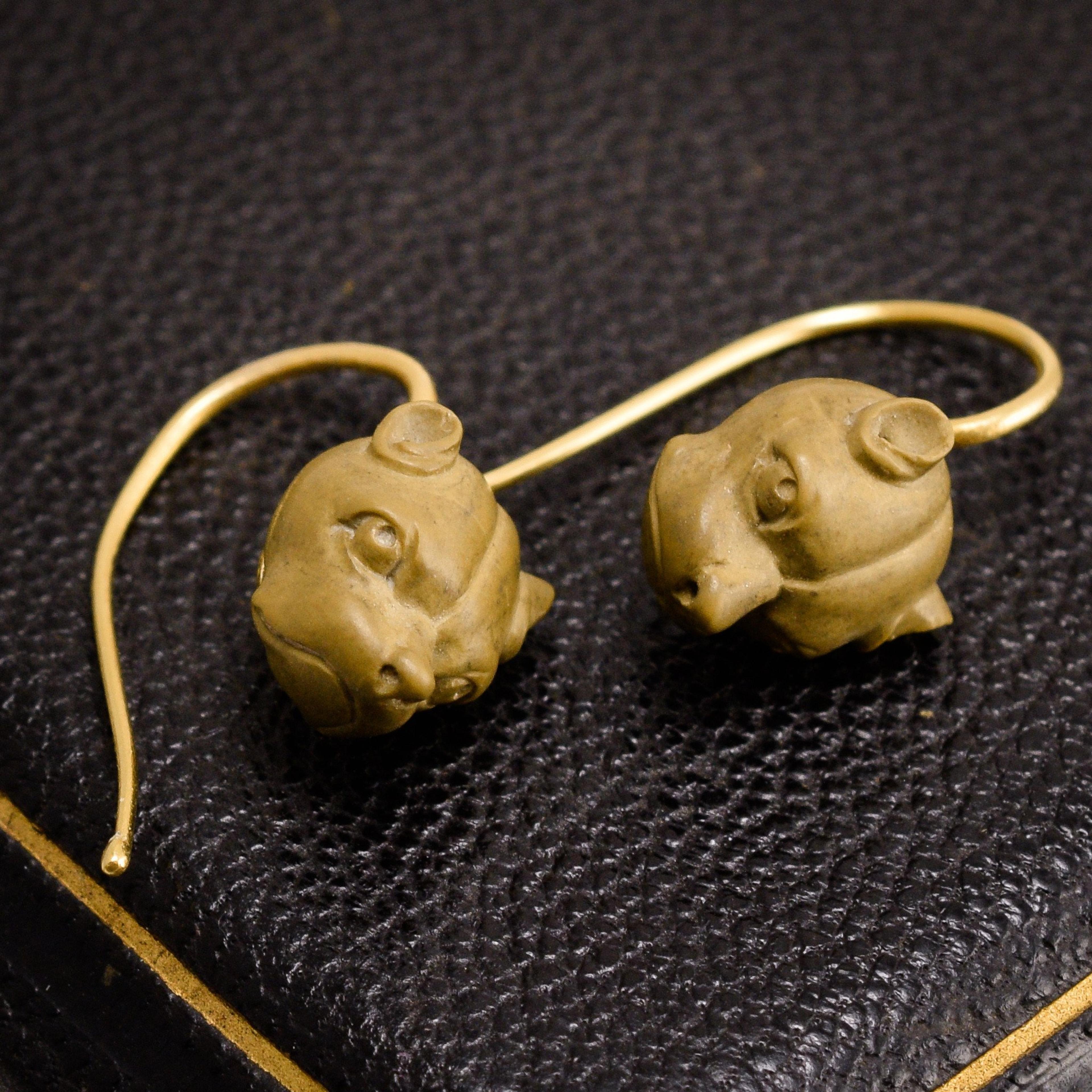 Detail of Victorian Lava Cane Corso Earrings