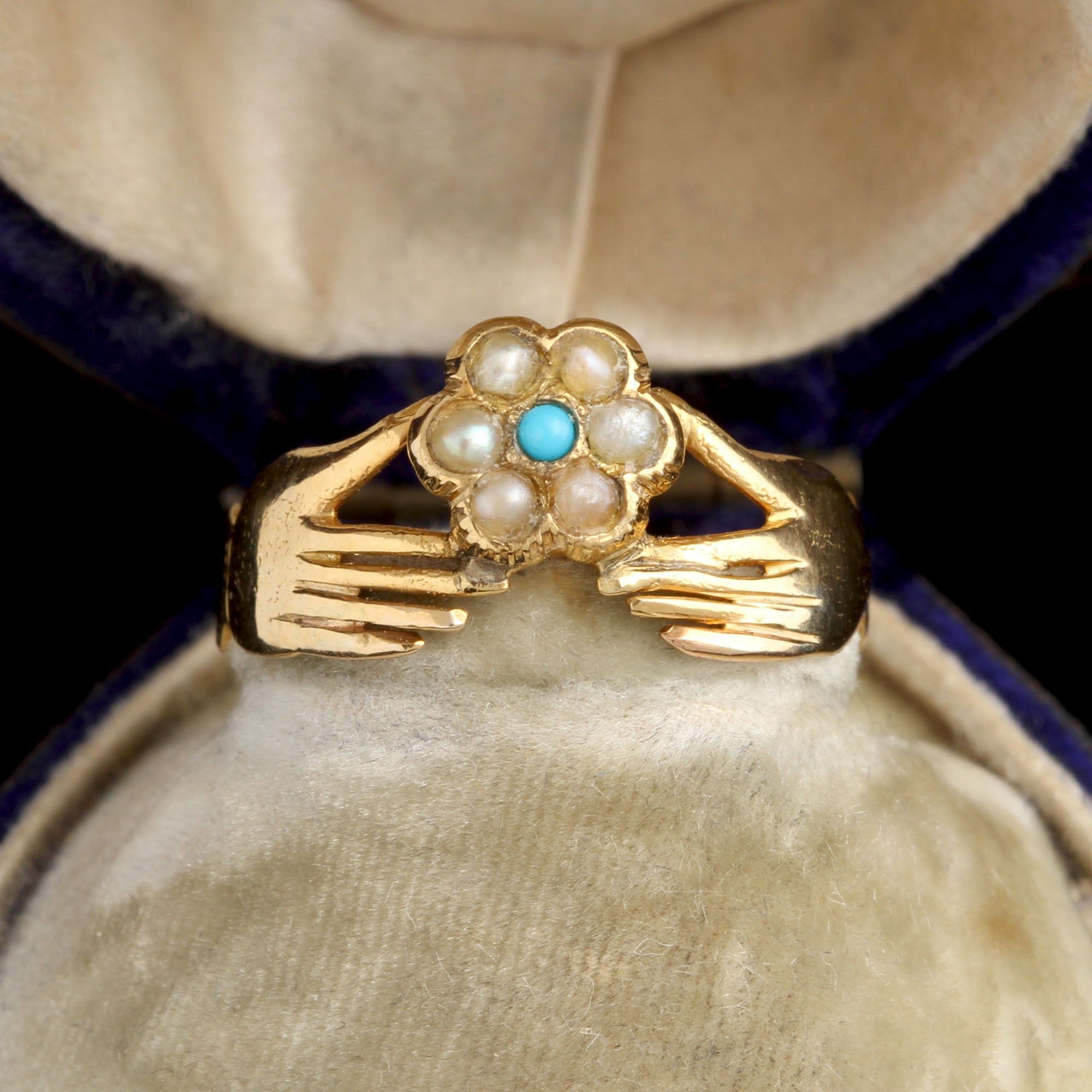 Early Victorian Giving Hands Forget Me Not Ring