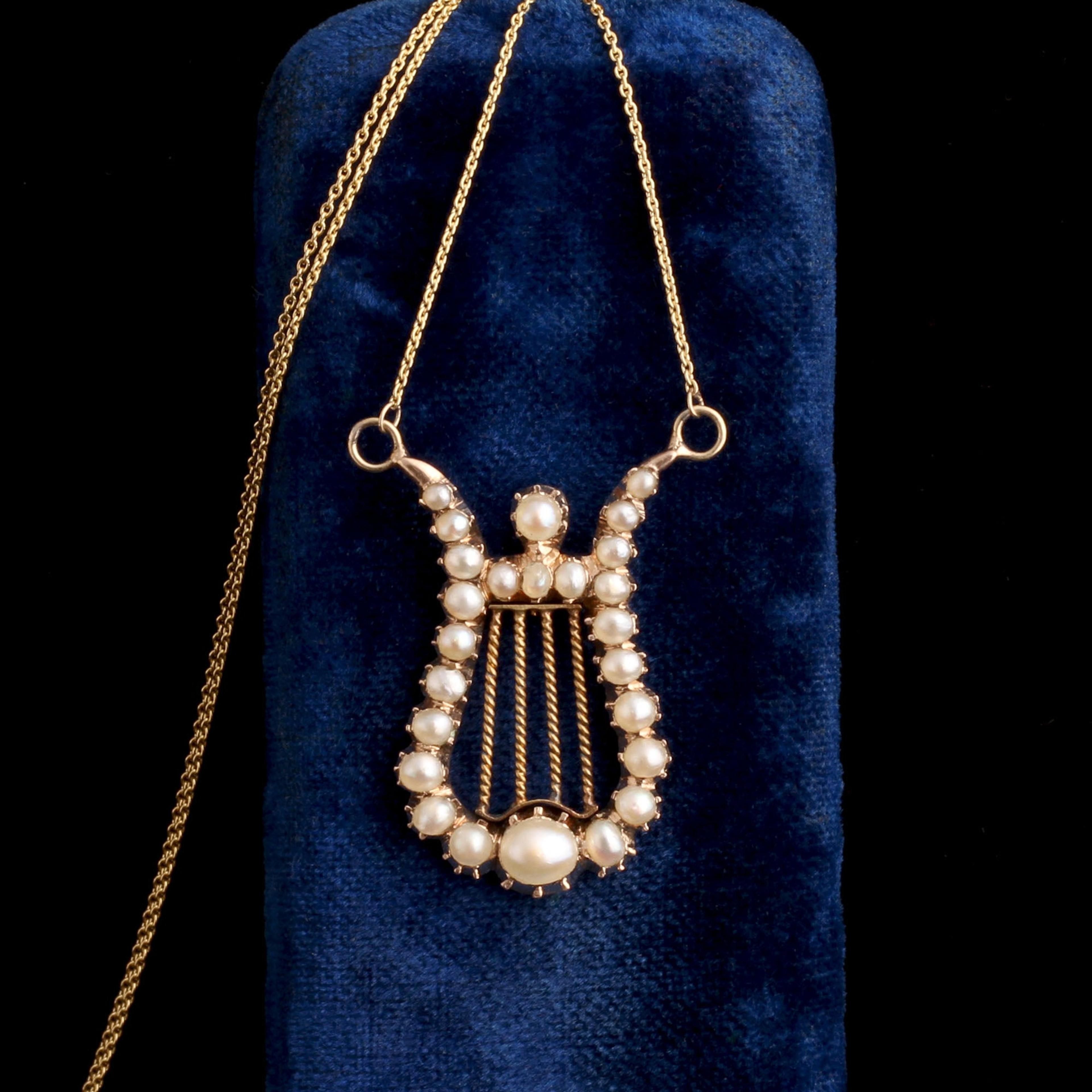Georgian Pearl Lyre Necklace