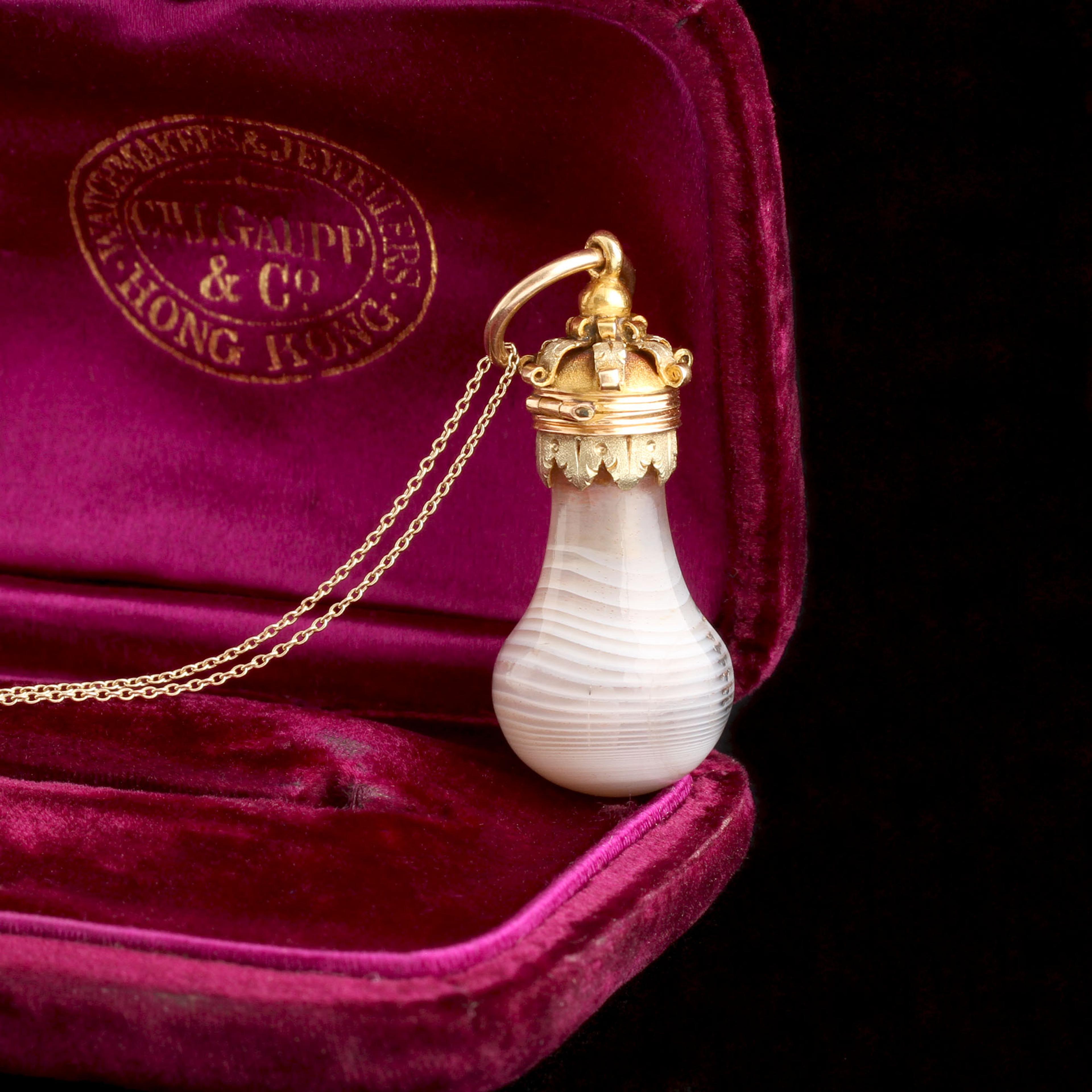 Georgian Carved Agate Scent Vial Necklace