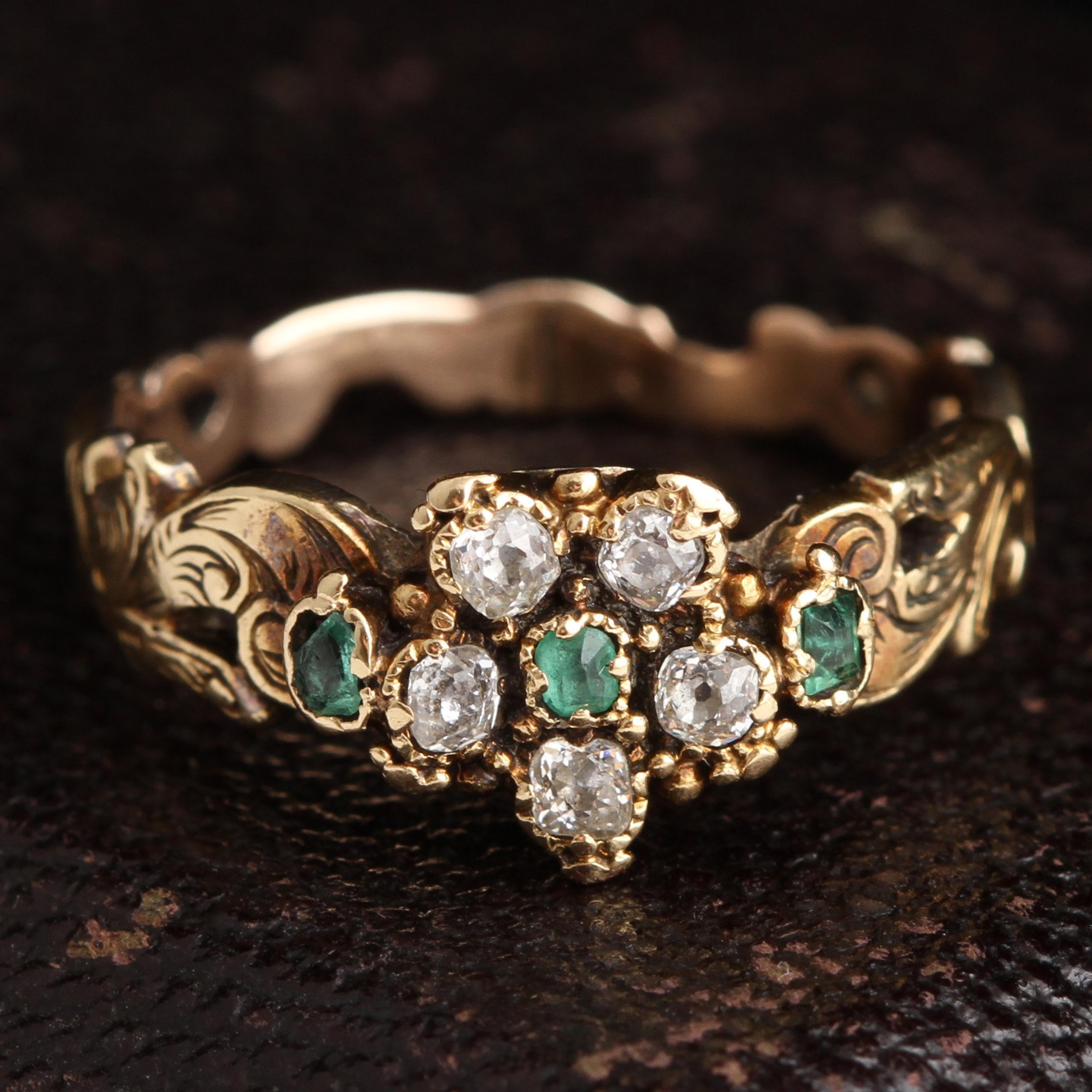 Detail of Georgian Emerald and Diamond Pansy Ring