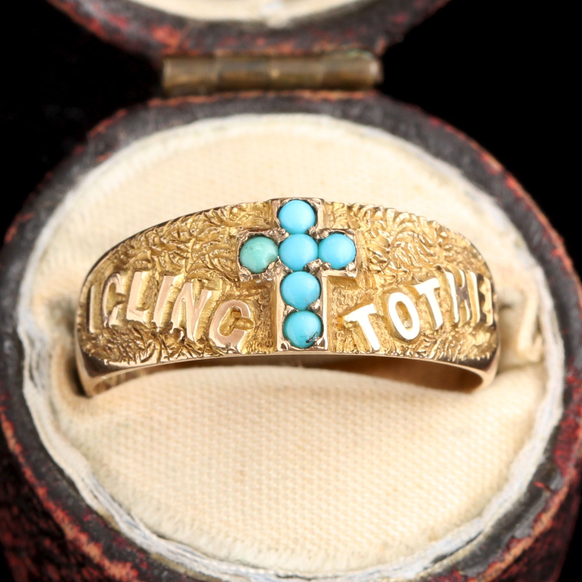 Edwardian "I Cling to Thee" Cross Ring