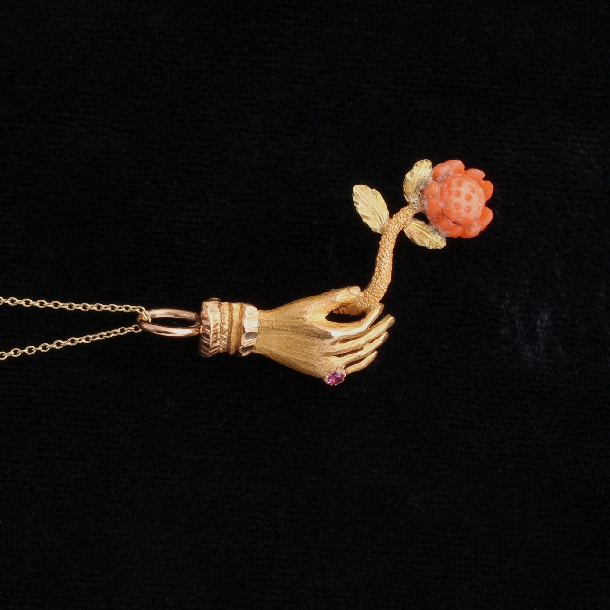 Georgian Hand & Flower Pendant
