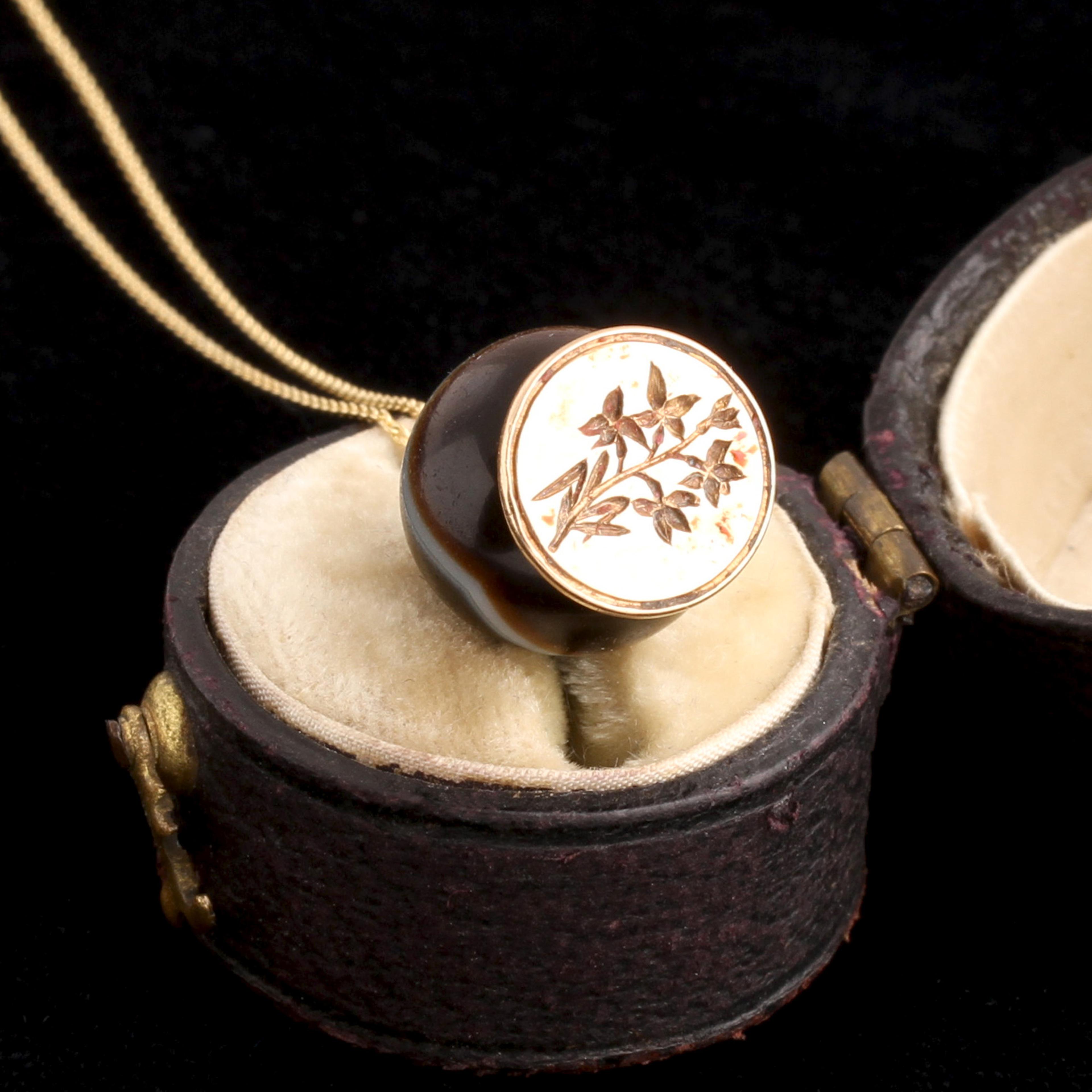 Detail of Mid 19th Century Banded Agate & Diamond Wax Seal Necklace showing the seal foot