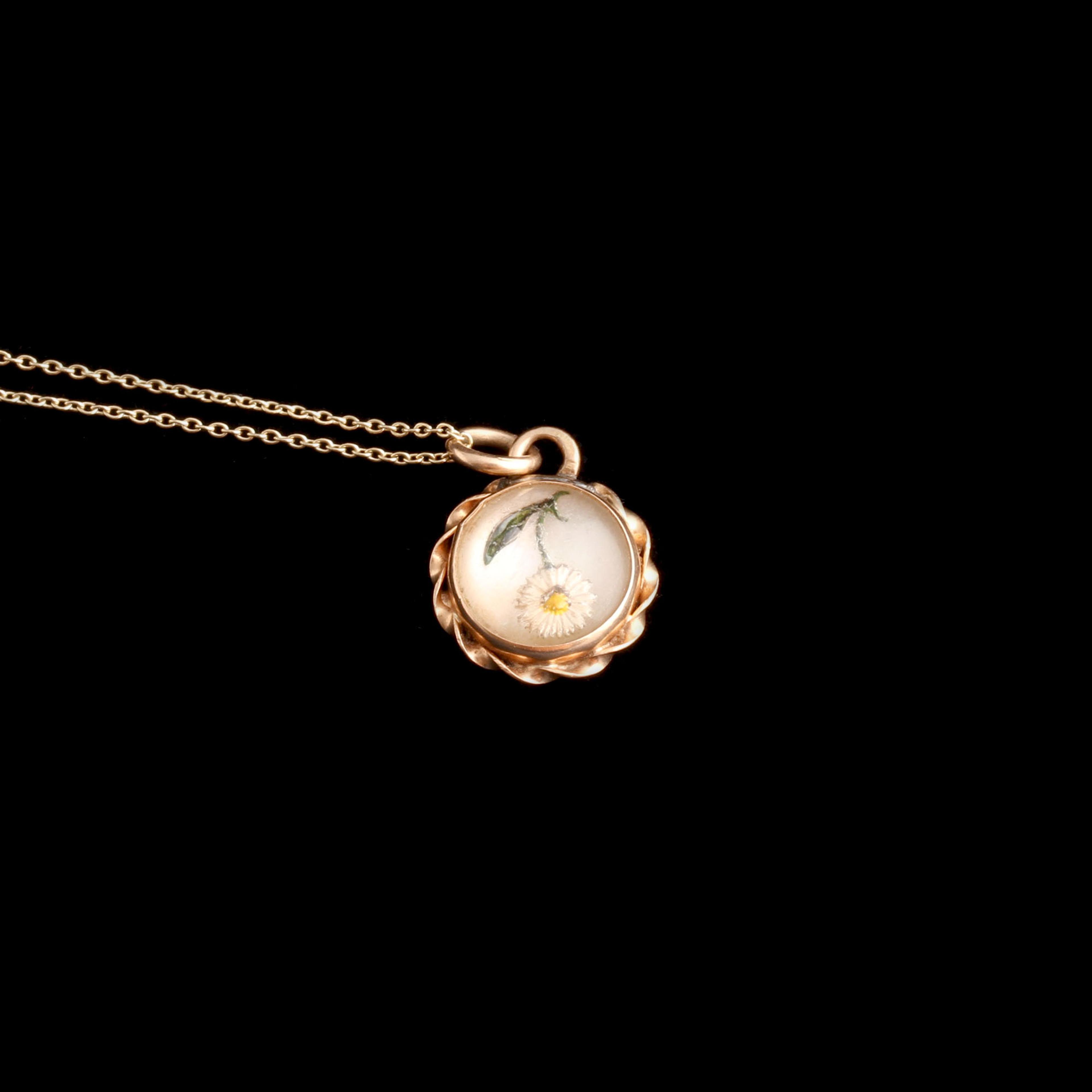 Edwardian Reverse Carved Crystal Daisy Pendant
