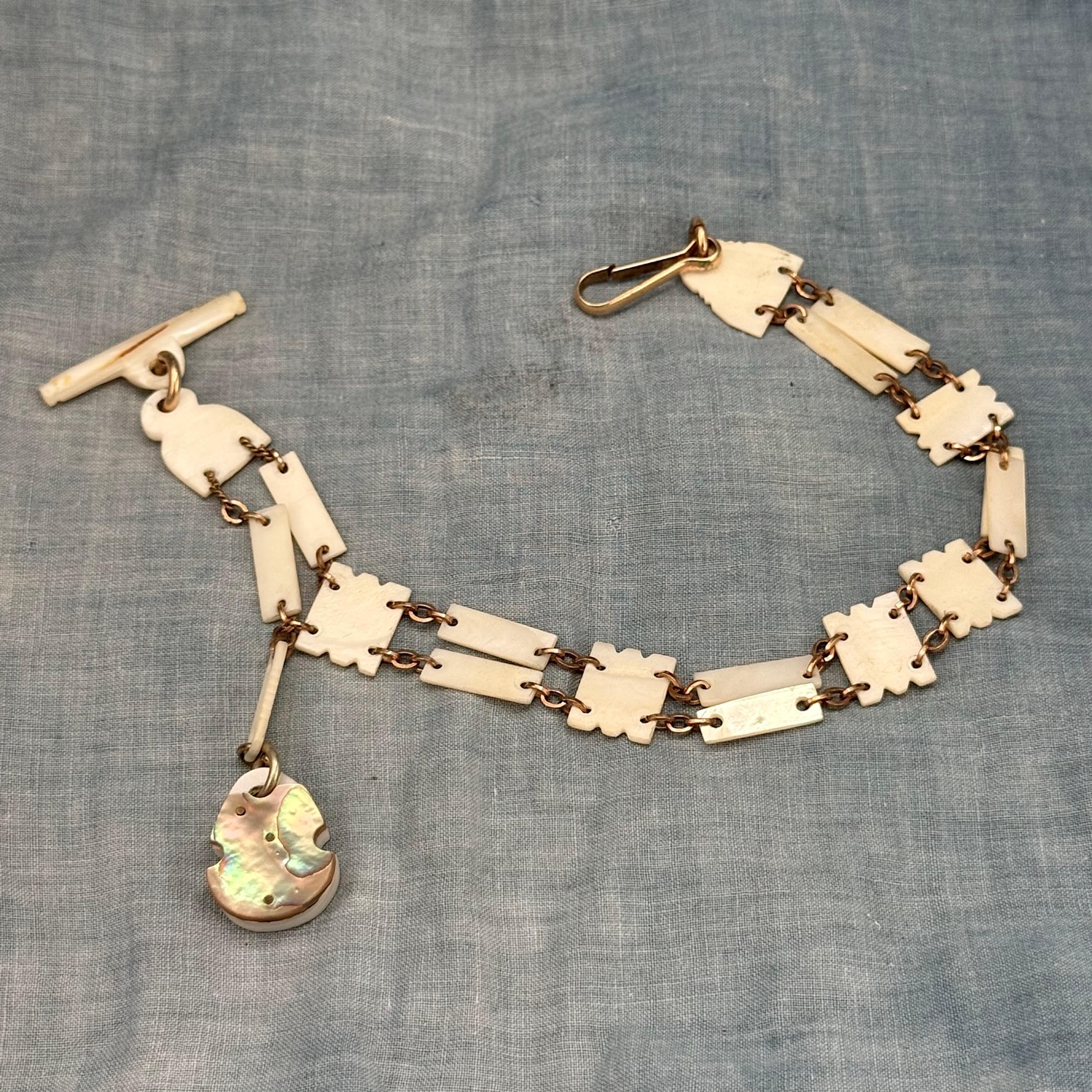 Mother of Pearl Watch Chain w/ Padlock
