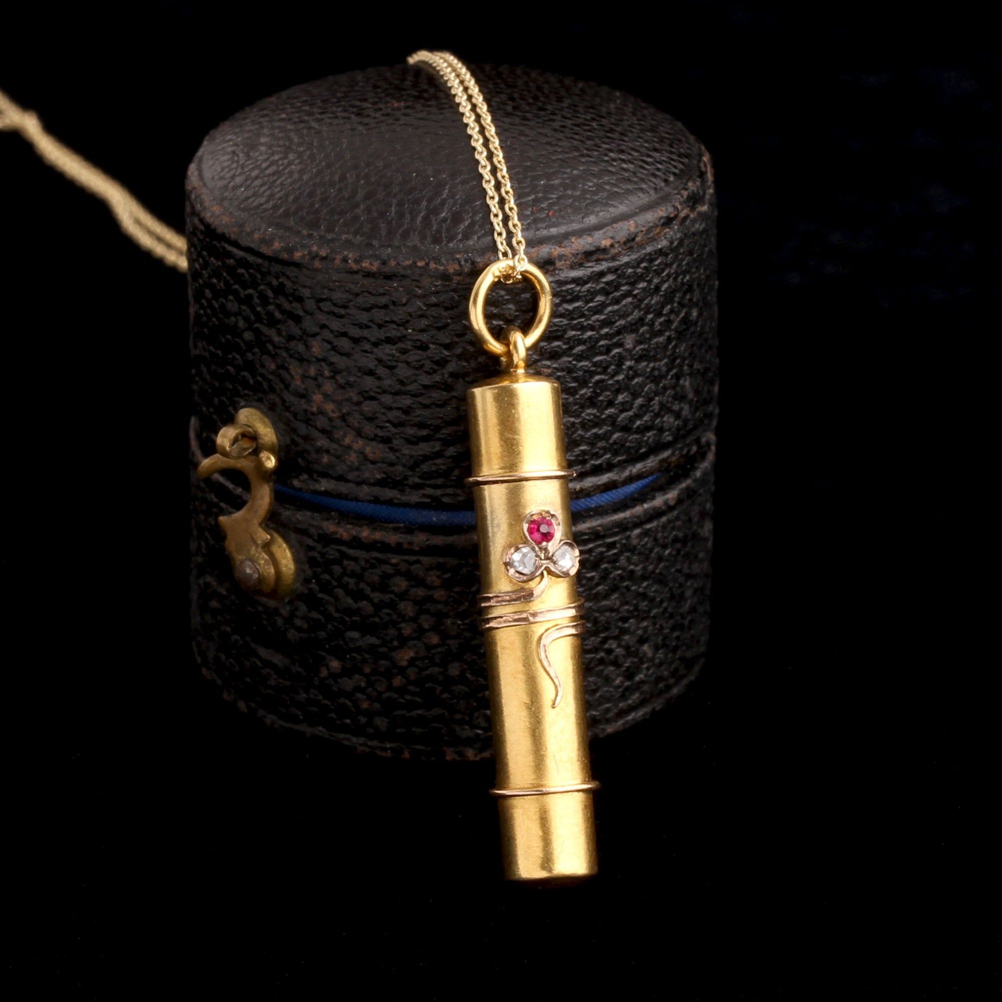 Victorian Ruby & Diamond Shamrock Pencil Necklace