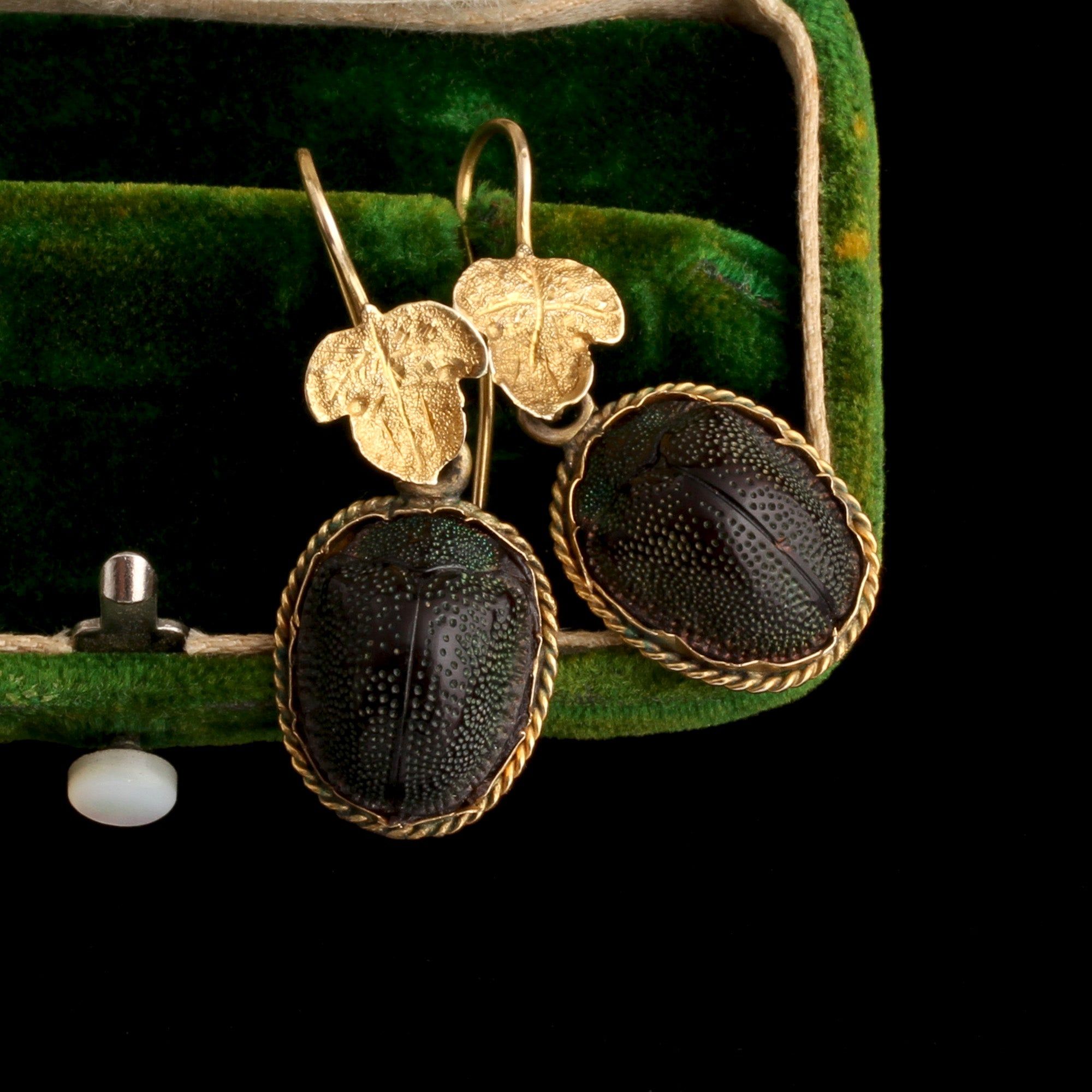 Victorian Scarab Beetle Leaf Earrings