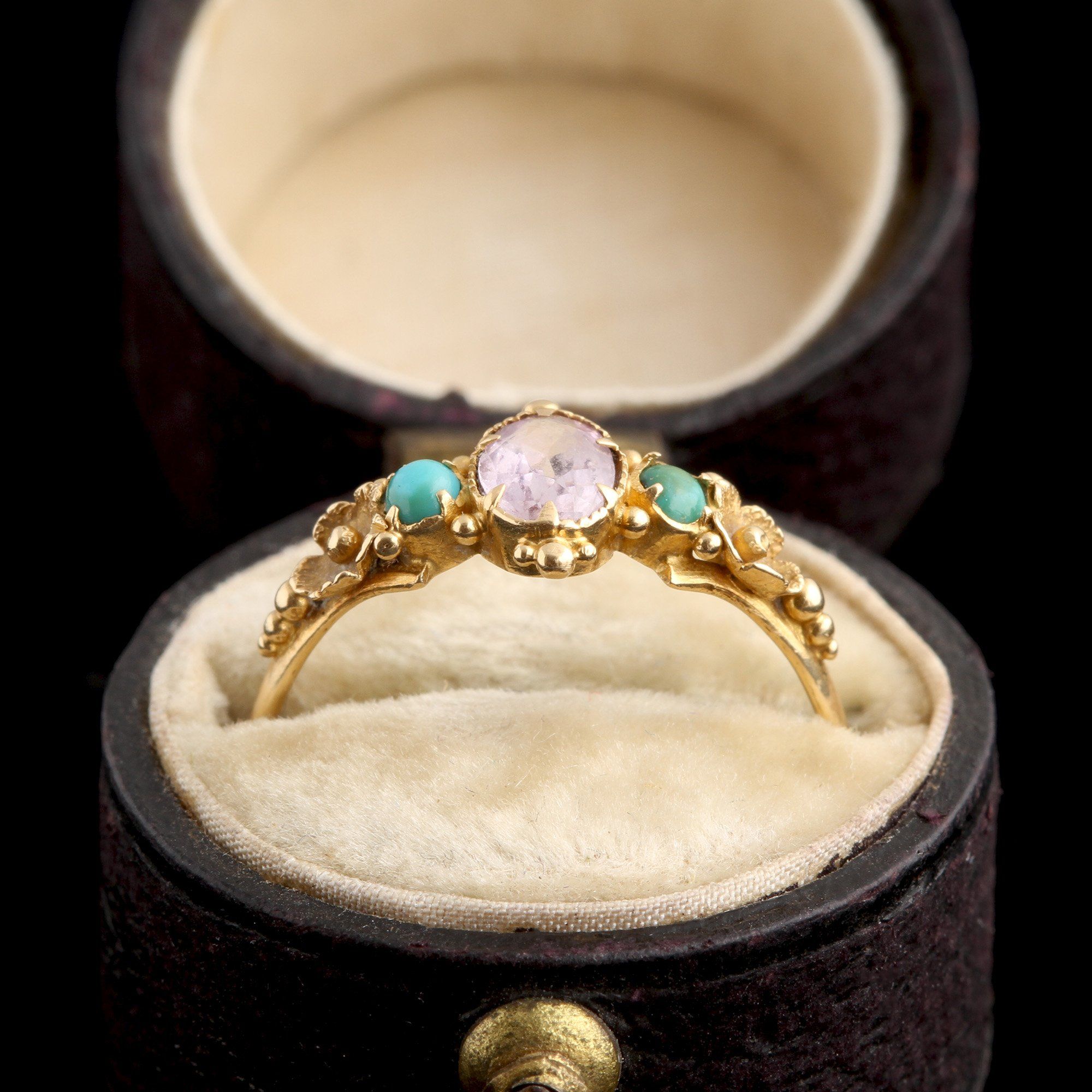 Victorian Pink Topaz & Turquoise Flower Ring