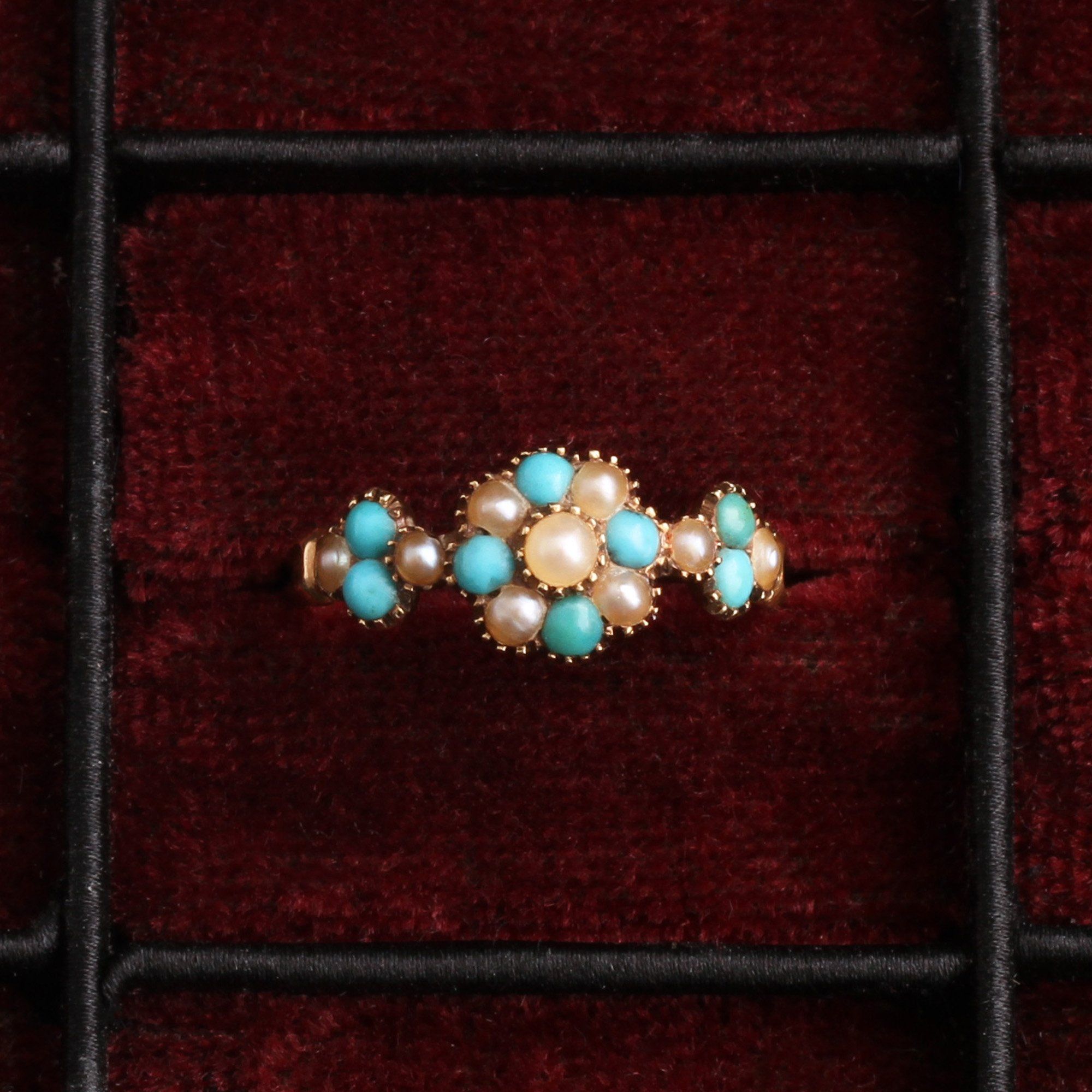 Georgian Turquoise & Pearl Cluster Ring