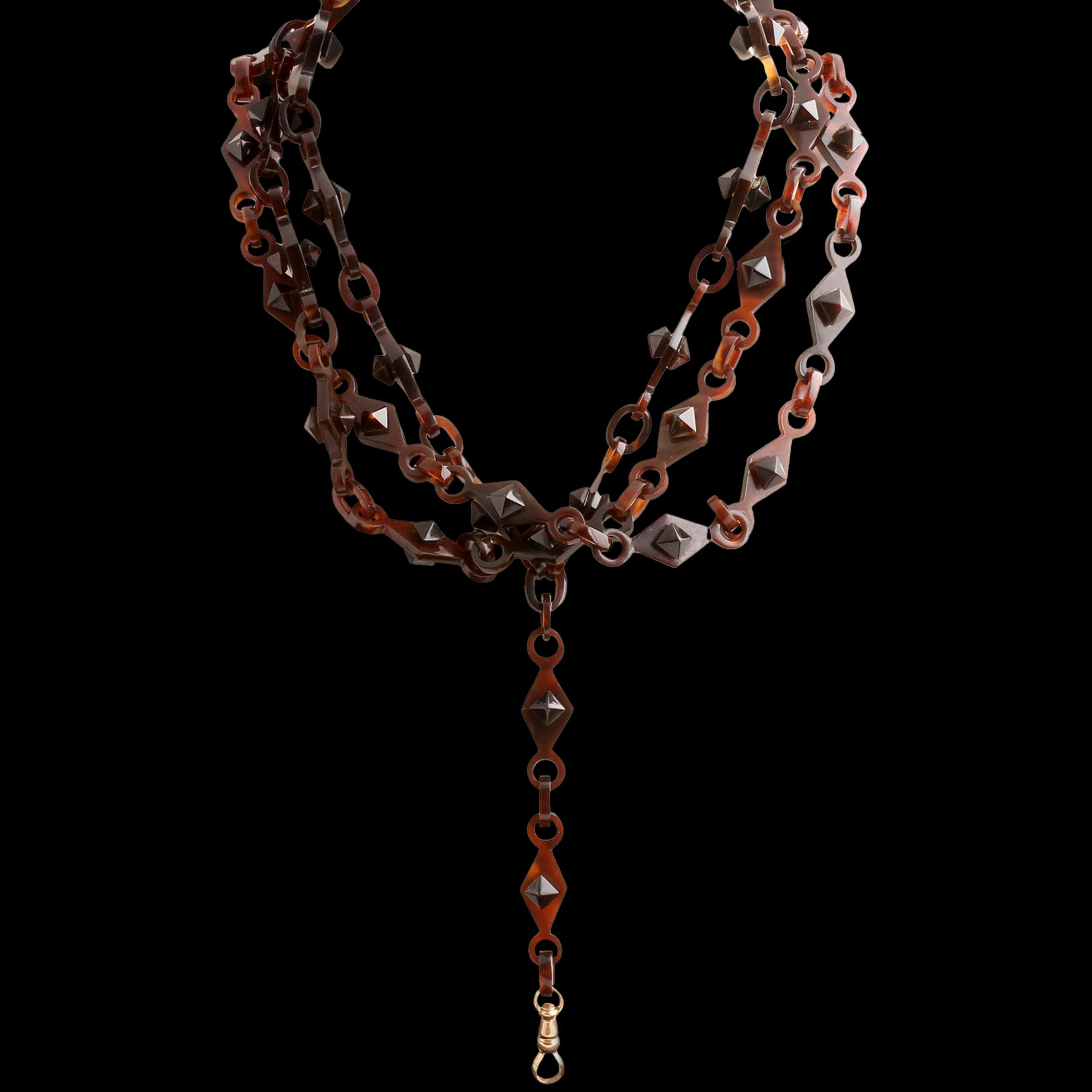 Victorian Diamond Links & Pyramid Studs 54" Tortoiseshell Chain