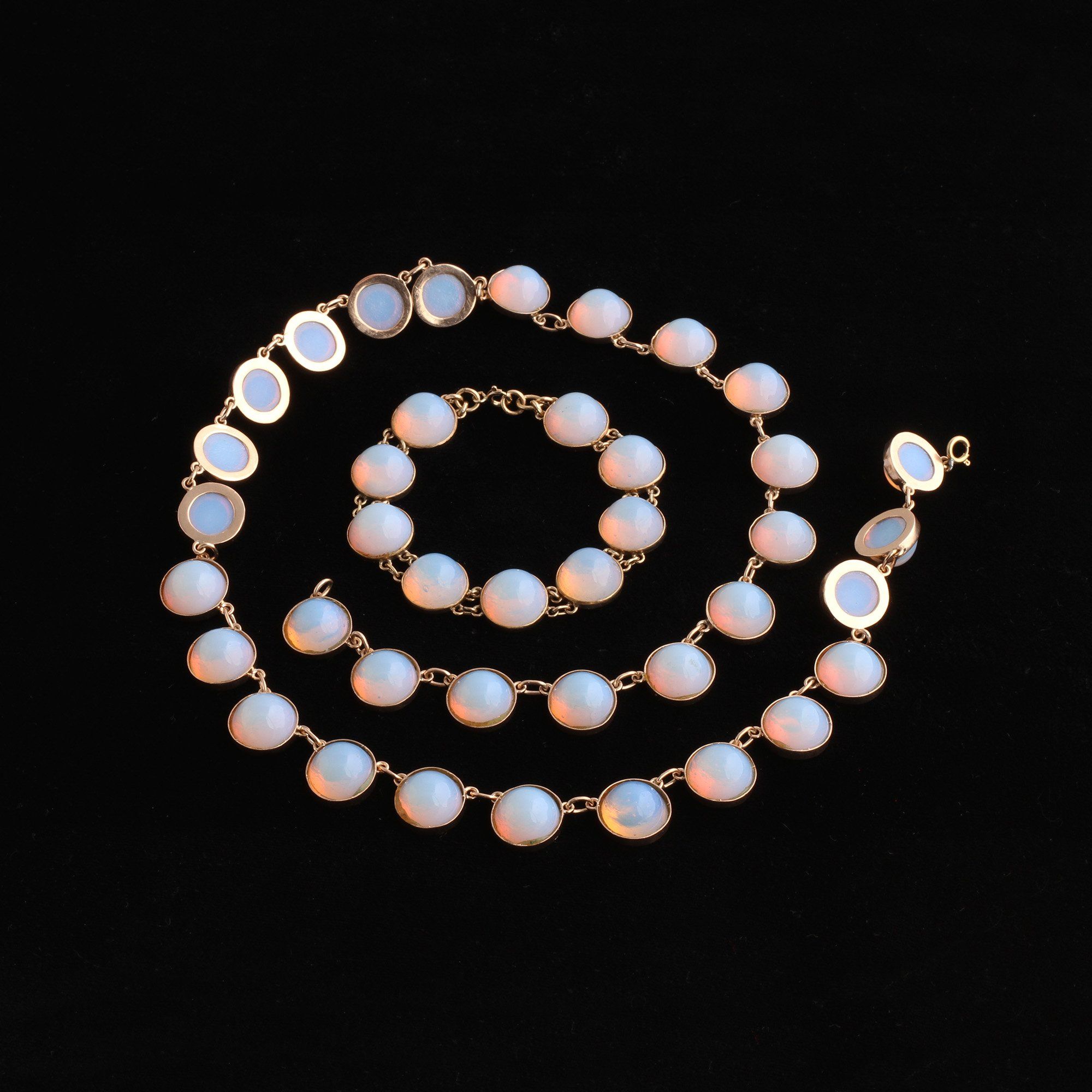 Detail of Victorian Opaline Glass Necklace & Bracelet Set
