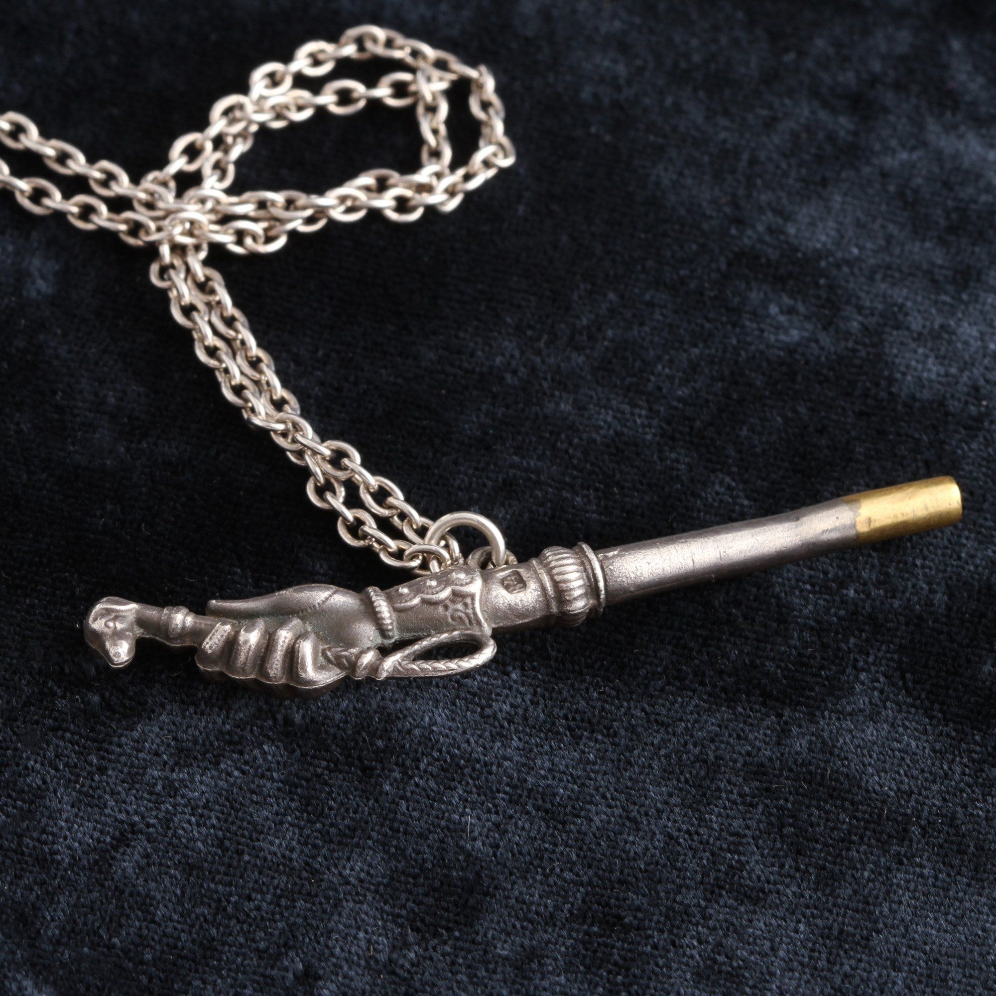 19th Century Russian Watch Key Fob with Hand Holding a Dog-Headed Horse Whip