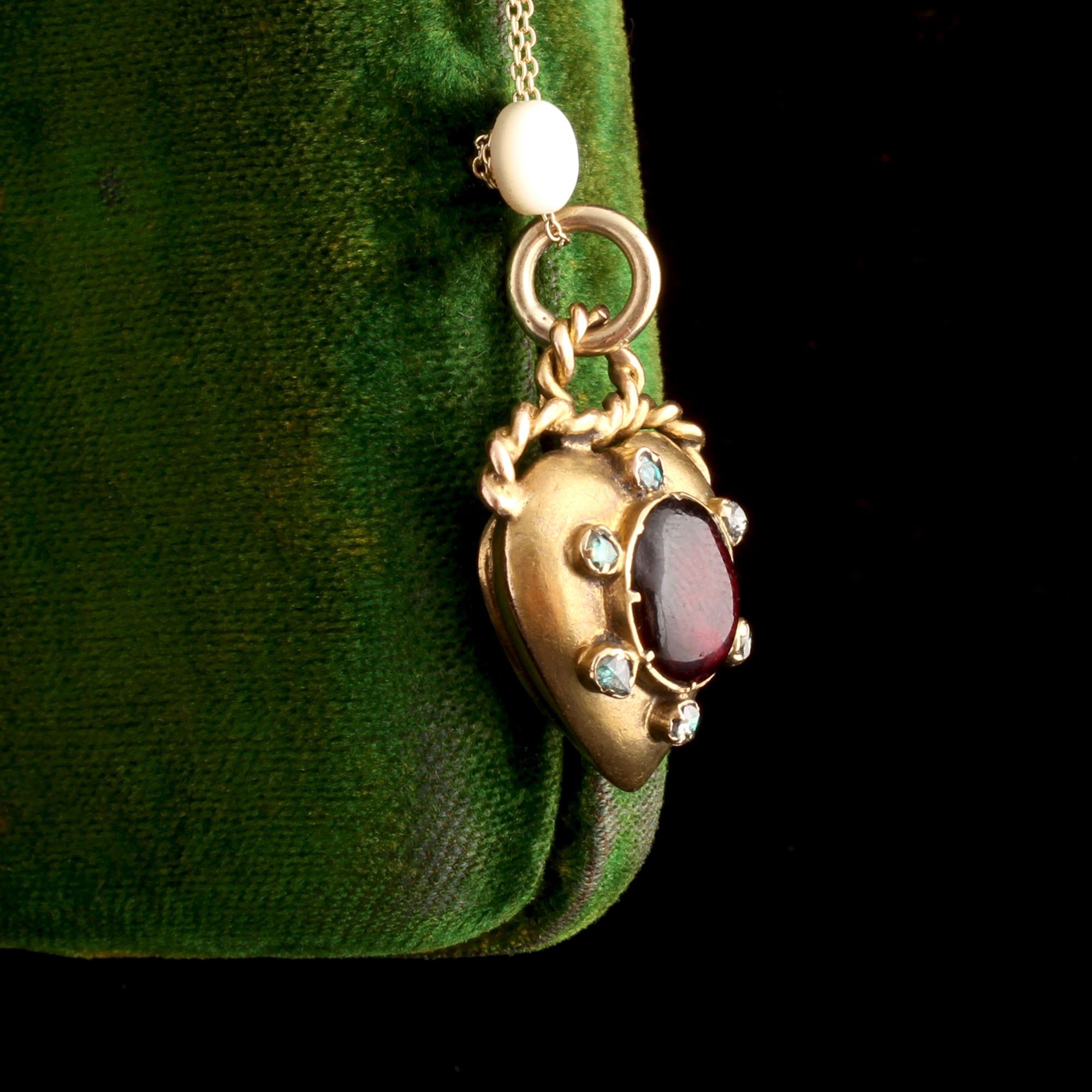 Victorian Garnet & Emerald Heart Locket