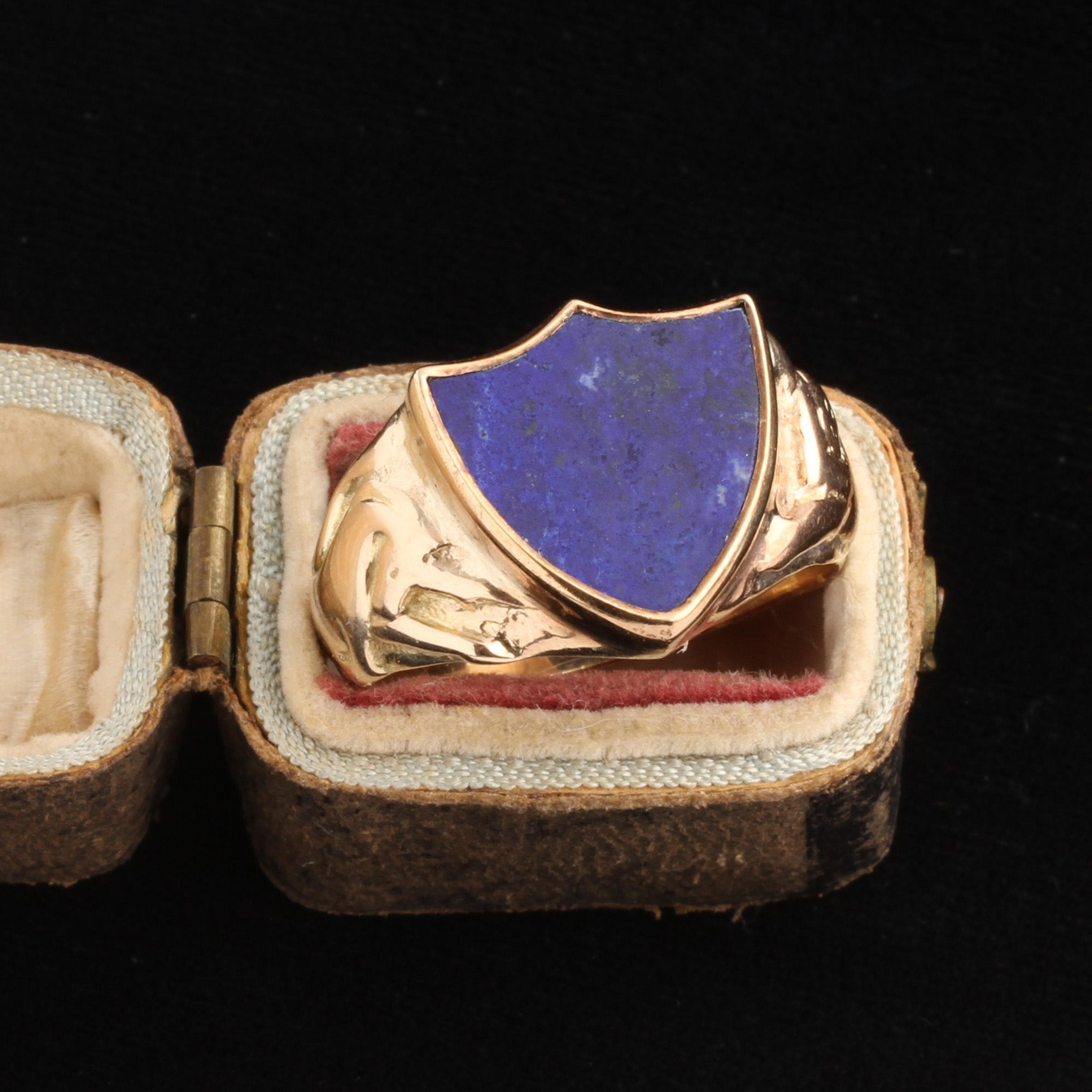 Detail of Edwardian The Lion & The Unicorn Lapis Intaglio Ring