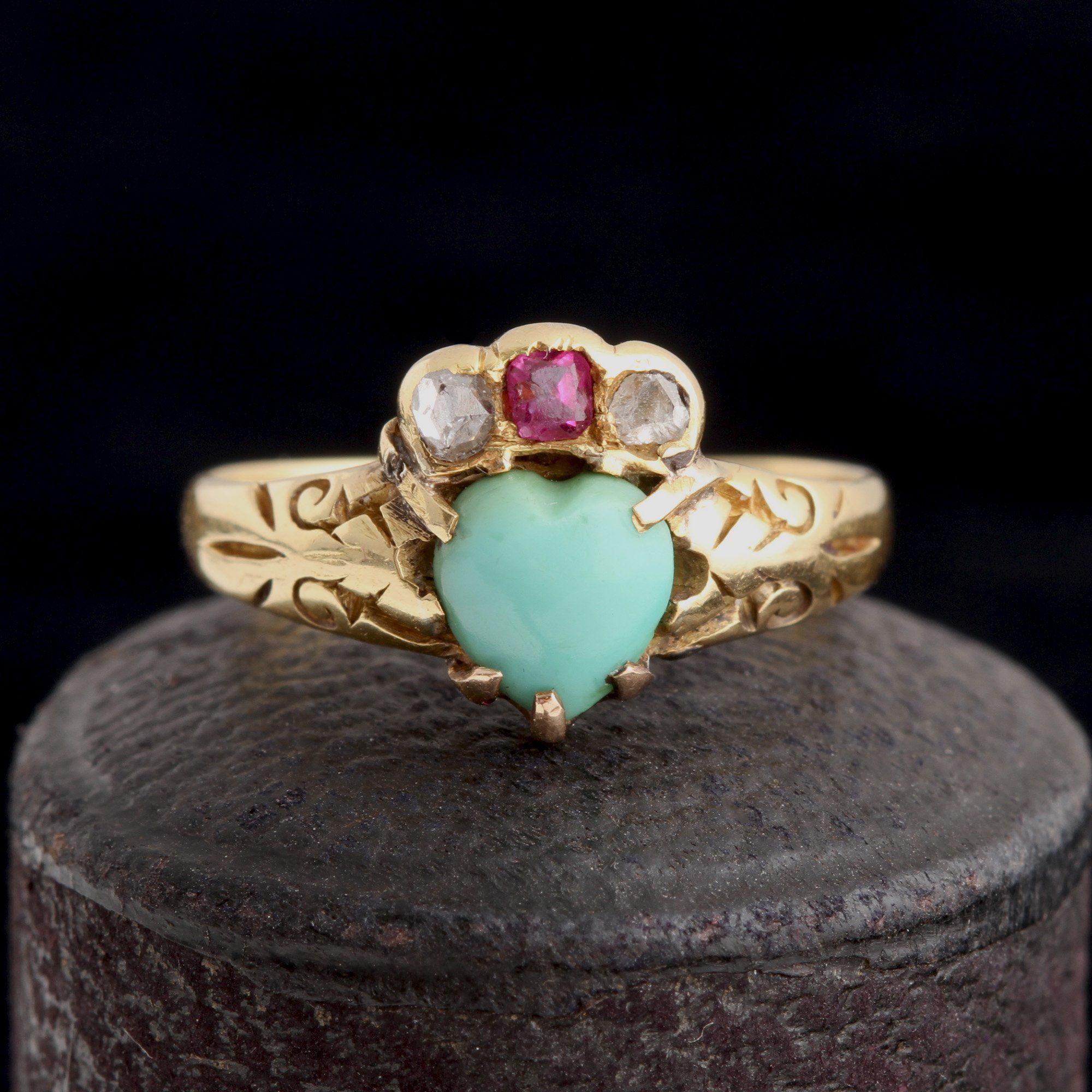 Victorian Turquoise Crowned Heart Ring