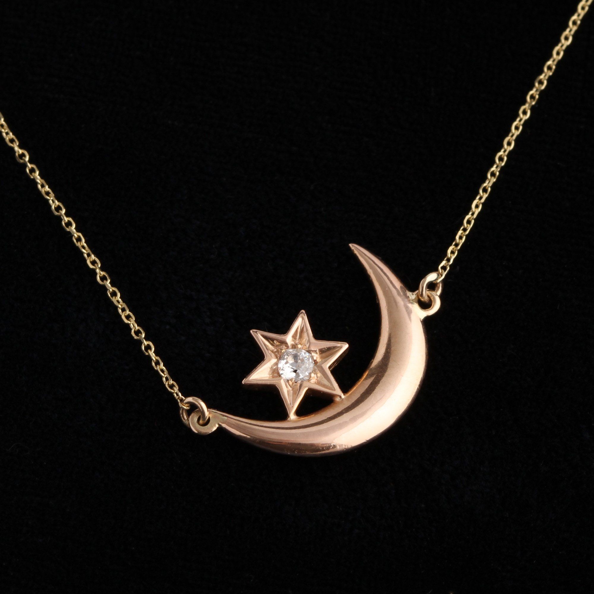 Victorian Crescent Moon and Diamond Star Necklace