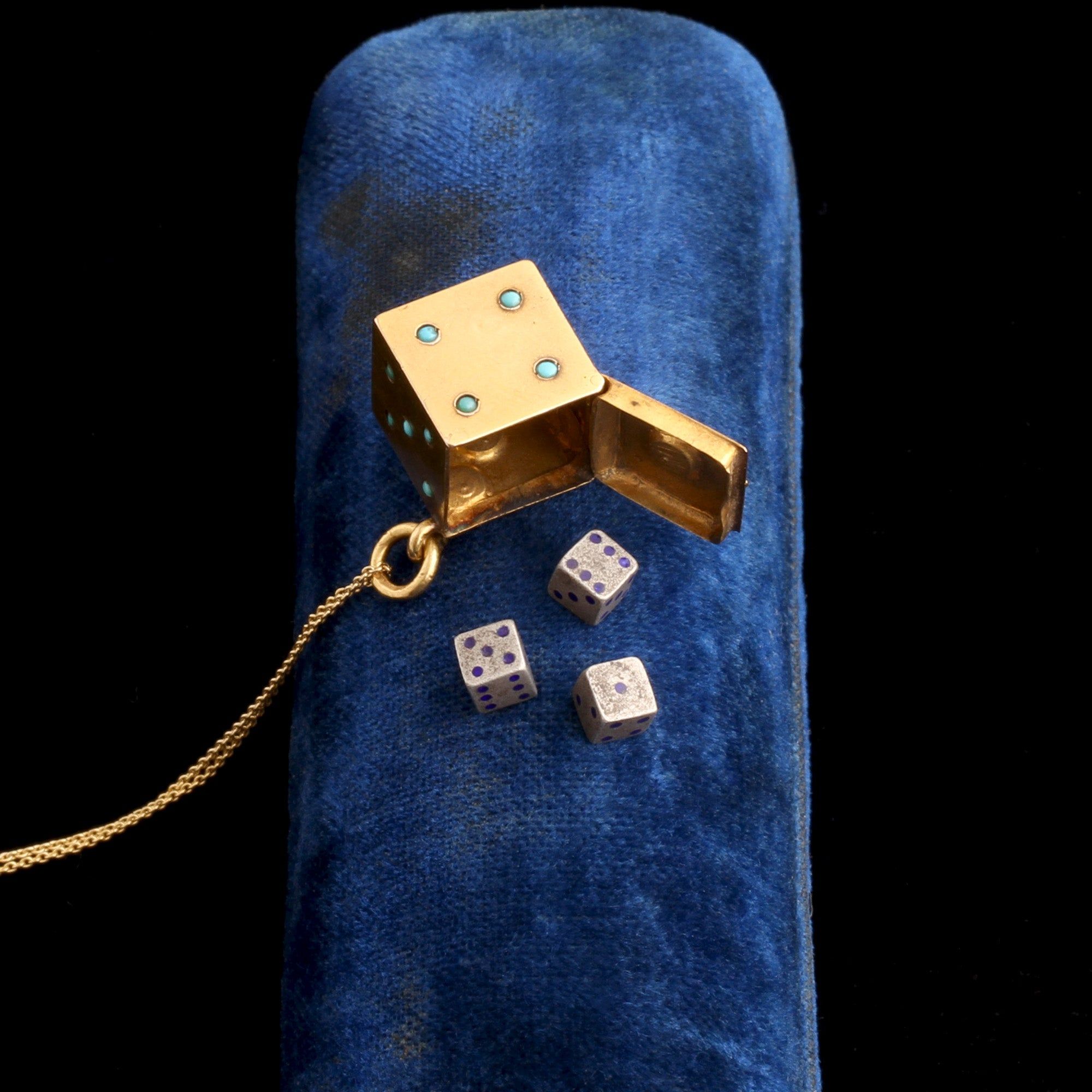 Victorian Gold & Turquoise Dice Case Necklace
