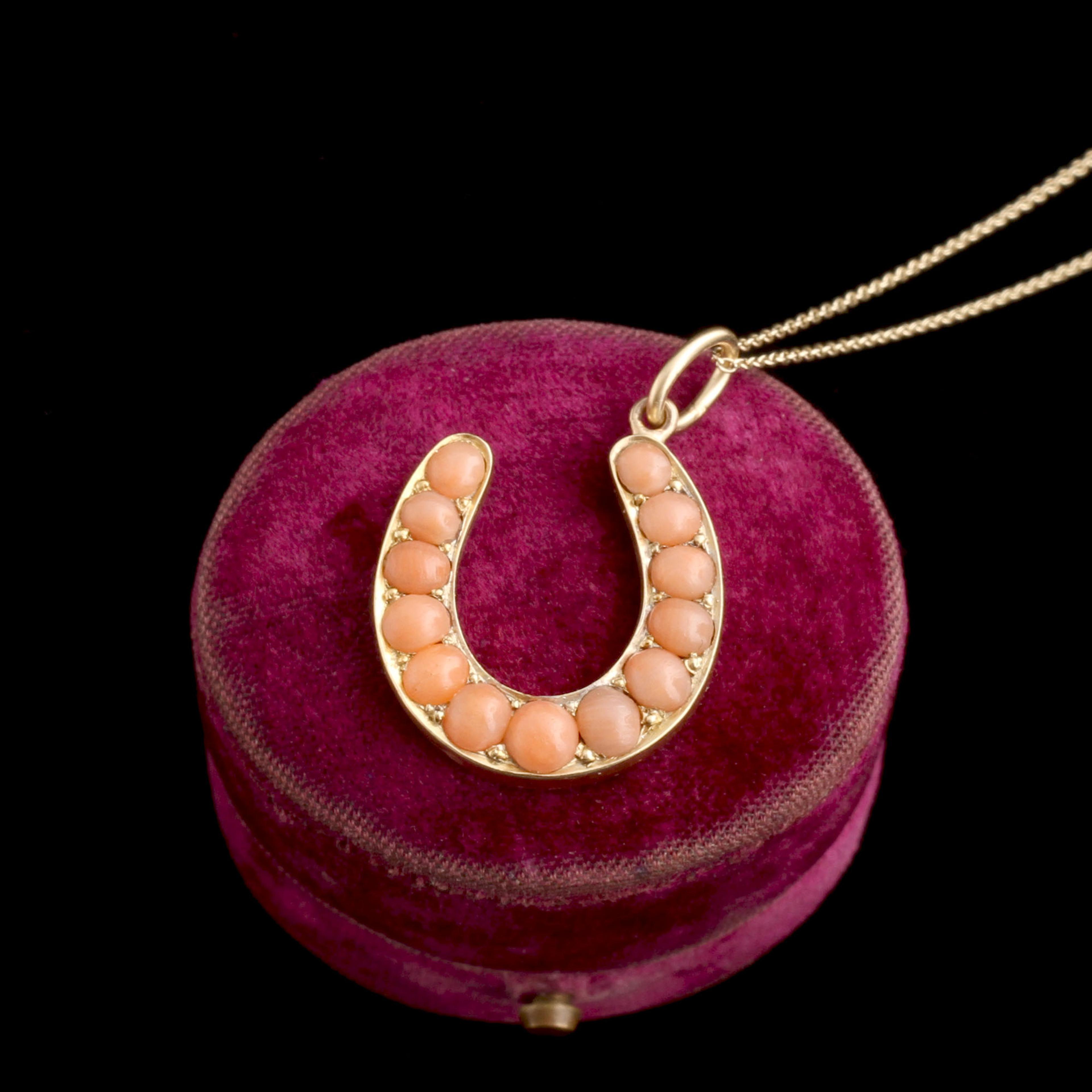 Victorian Lucky 13 Coral Horseshoe Necklace