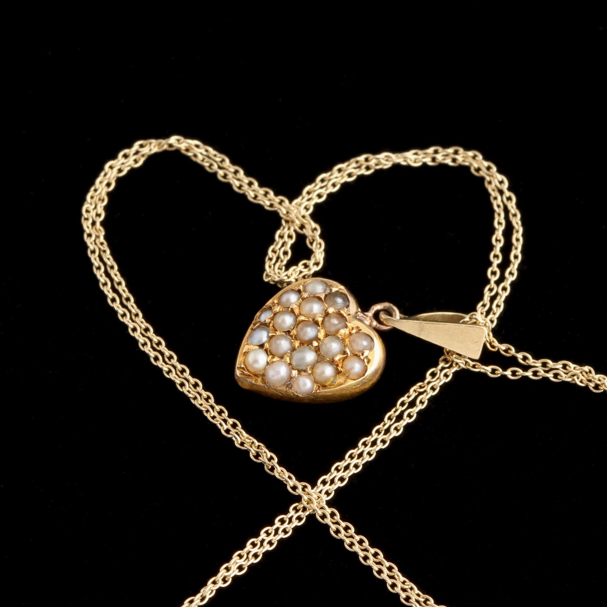 Victorian Pearl-Studded Tiny Heart Pendant