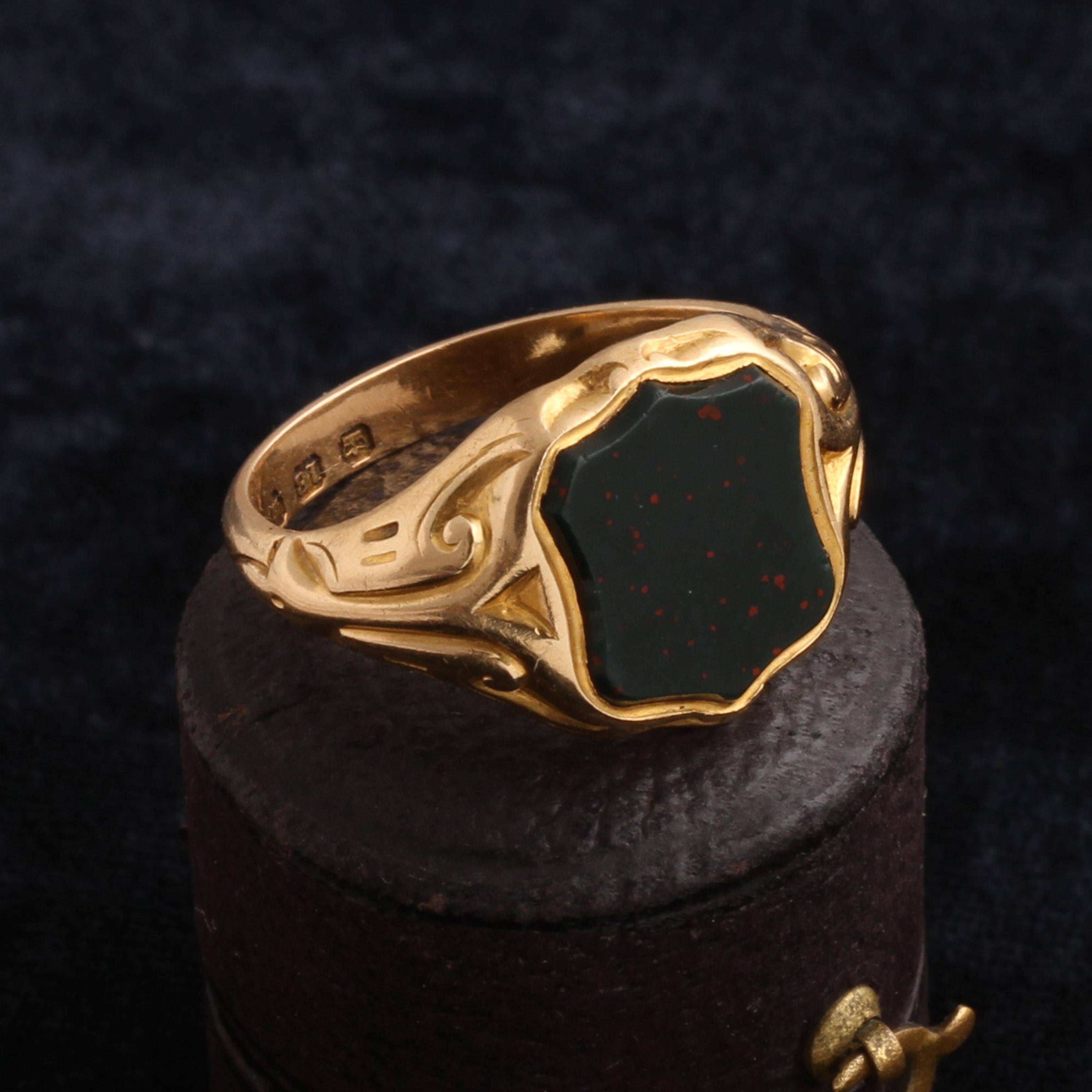 Detail of Victorian Bloodstone Shield Signet Ring