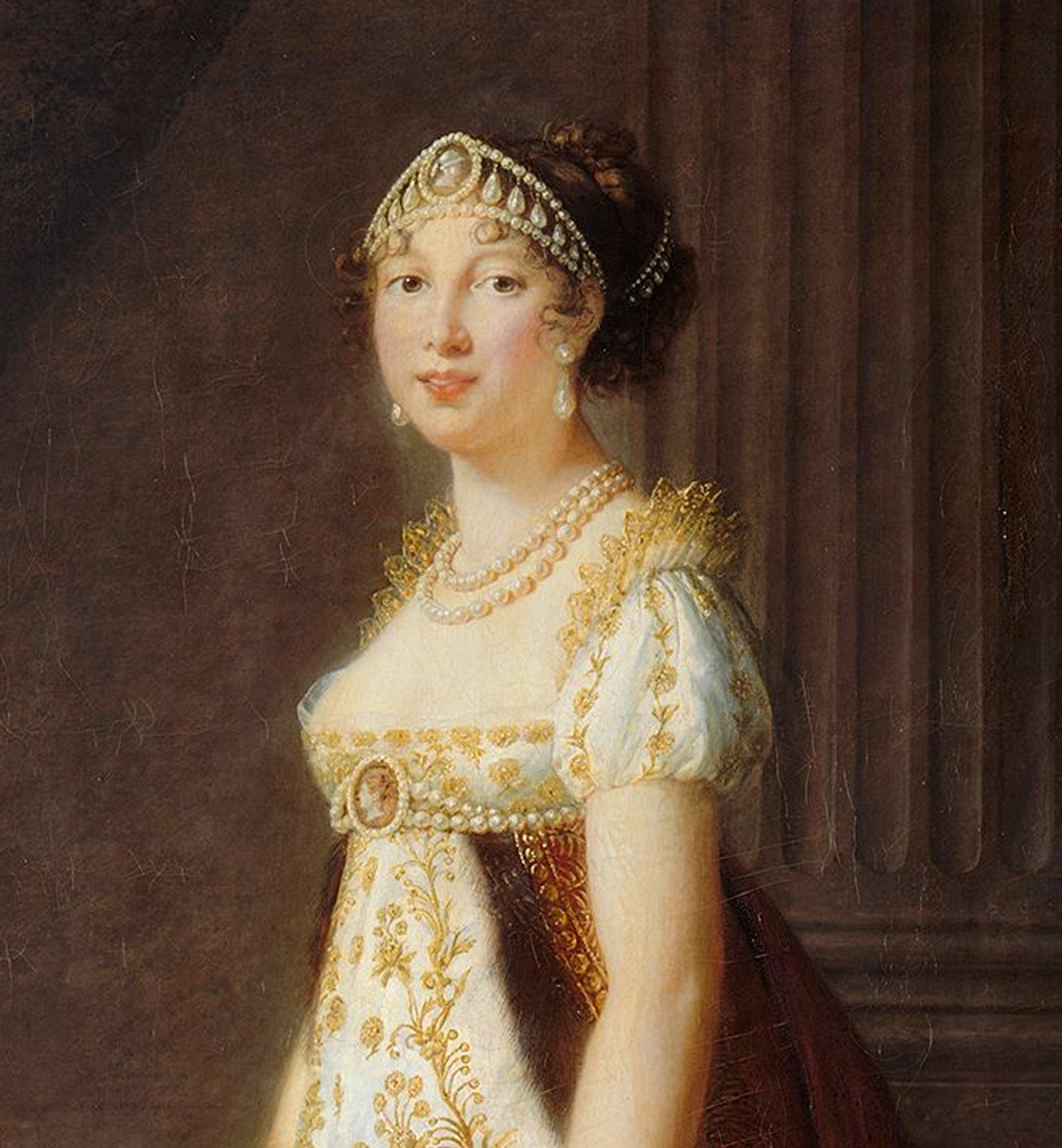 Detail from Caroline Murat, later Queen of Naples, and Her Daughter, 1807 by Elisabeth Louise Vigee Le Brun.