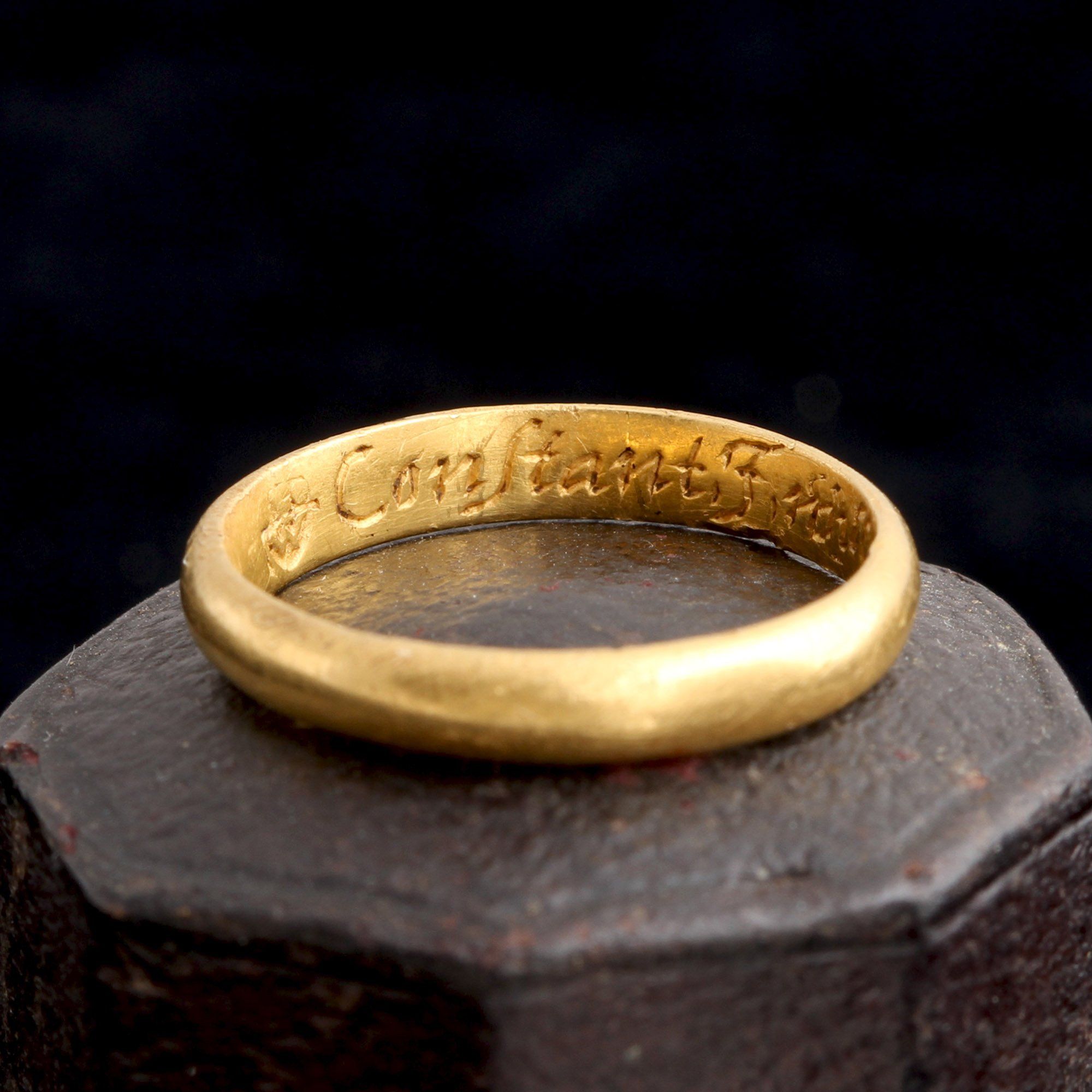 Early 18th Century "Constant I Will Live and Dye" Gold Posy Ring
