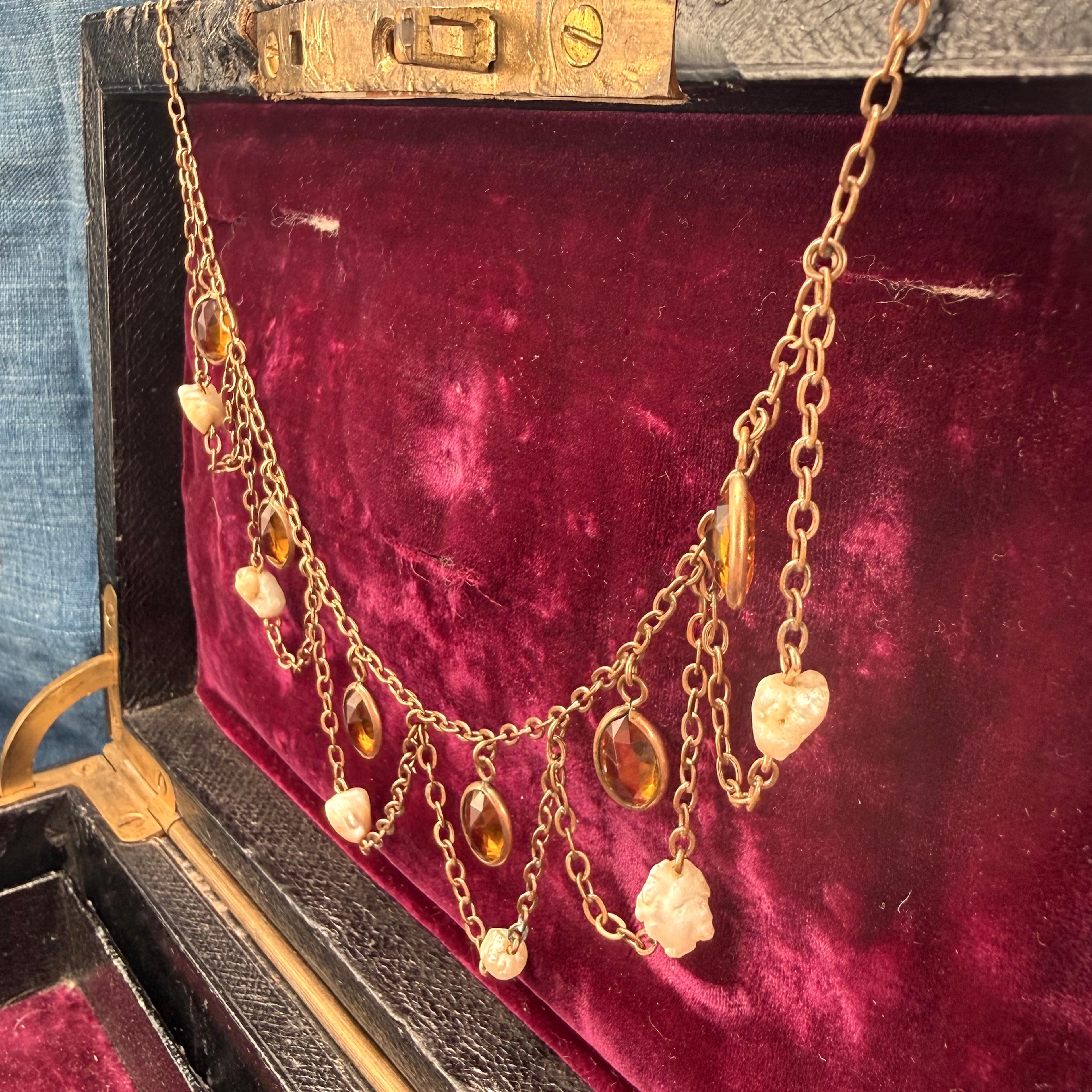 Edwardian Orange Paste & Pearl GF Festoon