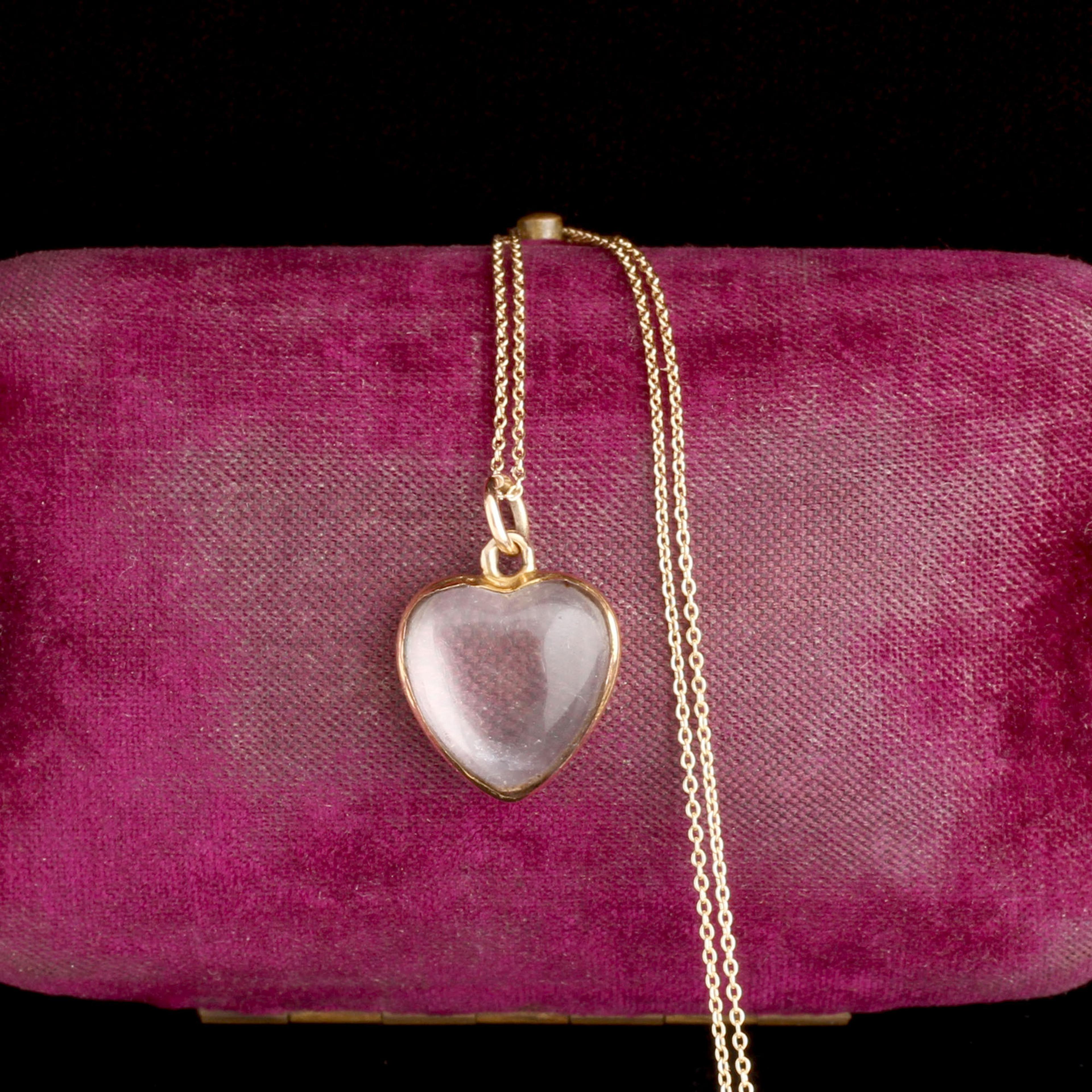 Detail of Victorian Rock Crystal Heart Locket Necklace