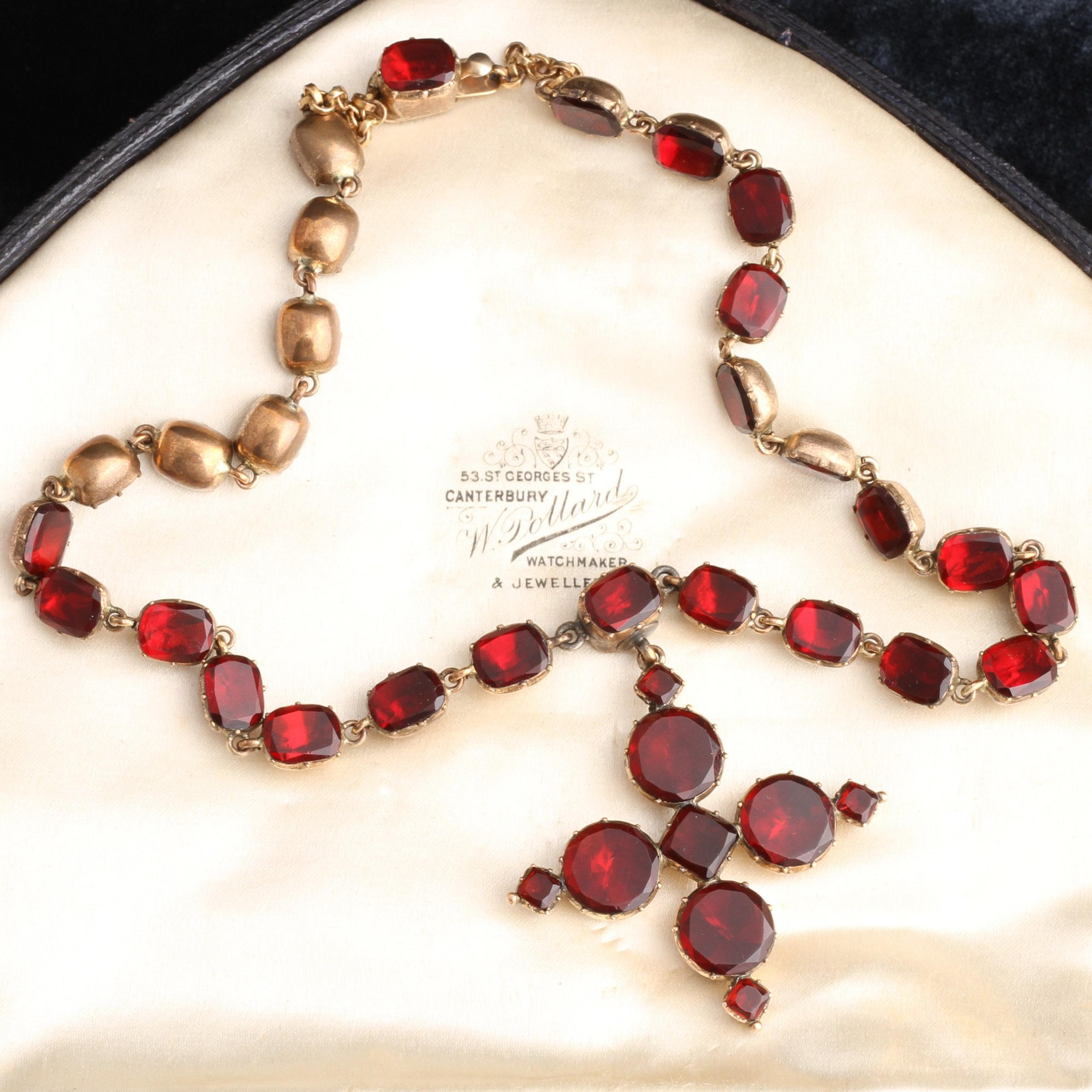 Detail of Georgian Red Paste Rivière with Cross Pendant