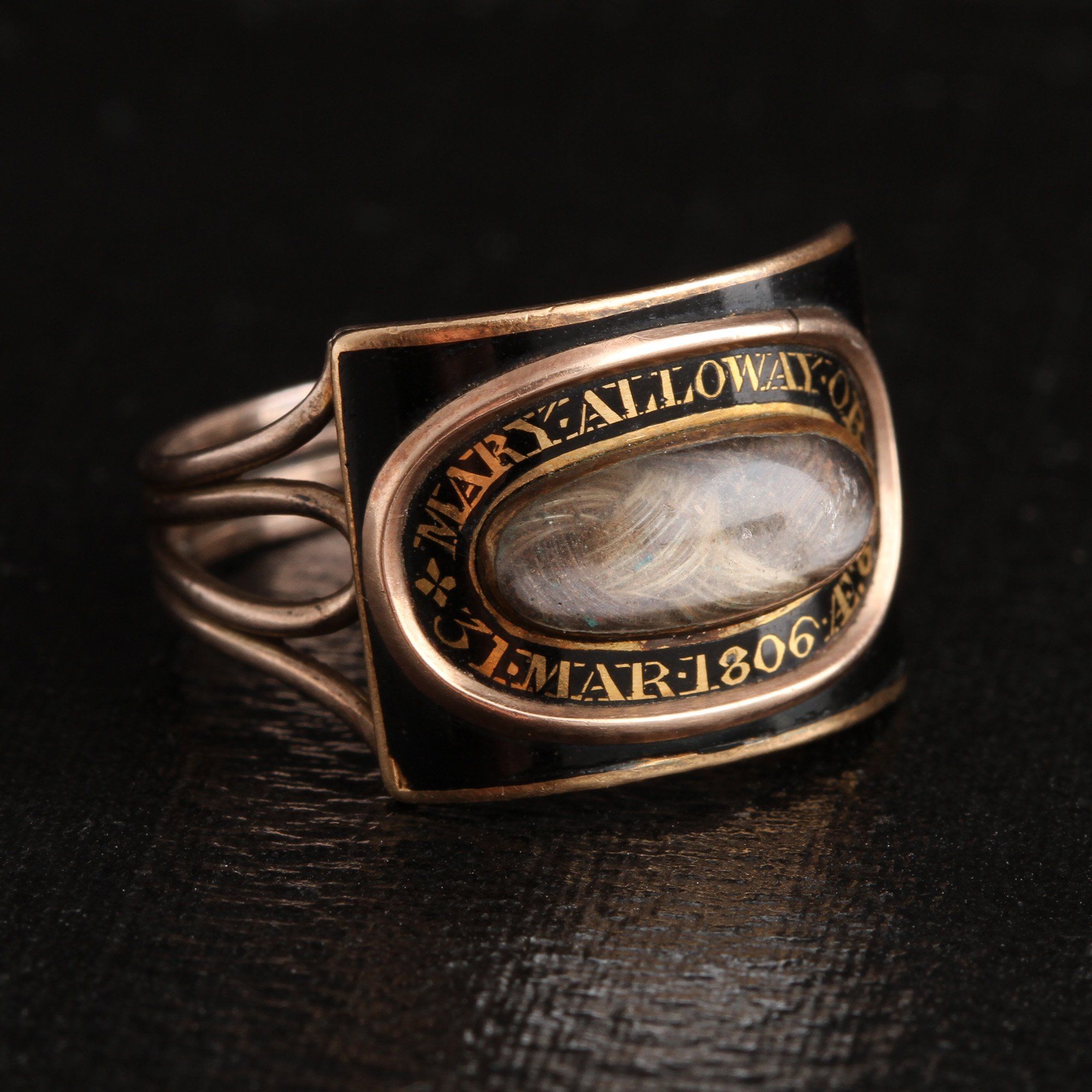 Georgian Hair and Enamel Mourning Ring for Mary Alloway