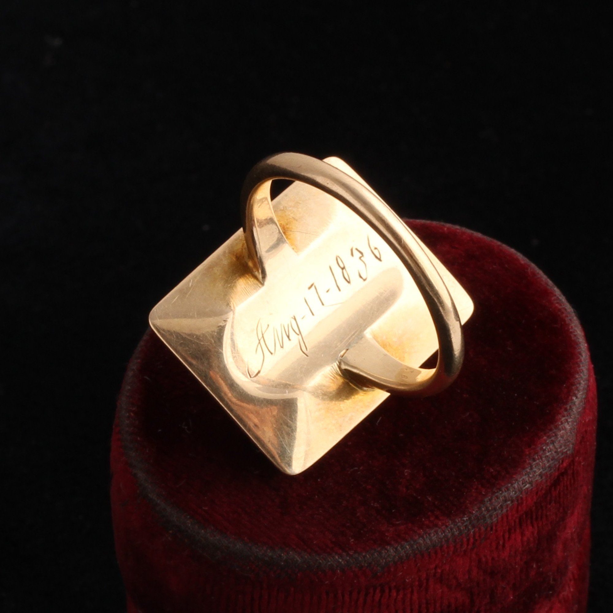 Georgian Enamel Greek Key and Garnet Ring