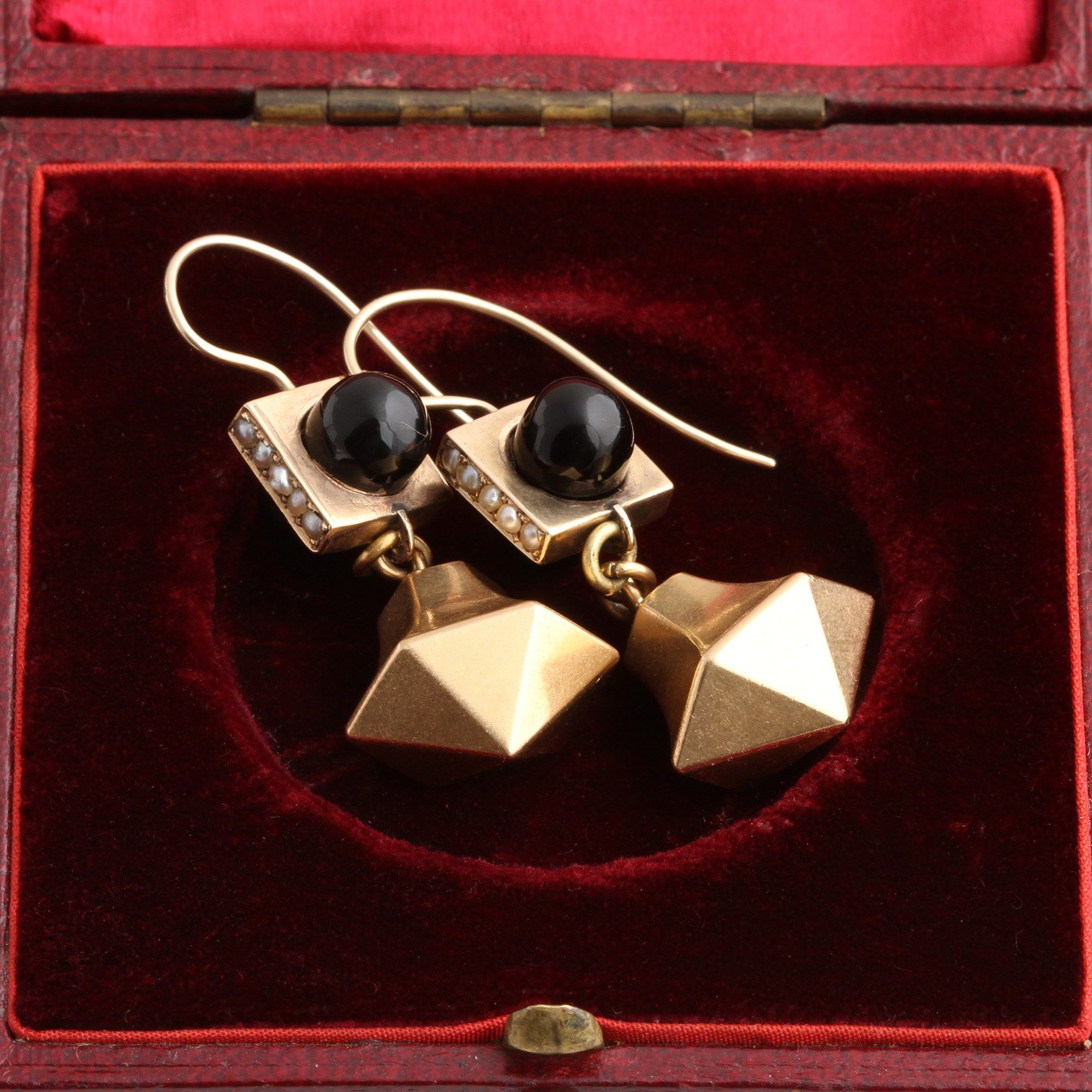 Victorian Onyx & Pearl Faceted Drop Earrings
