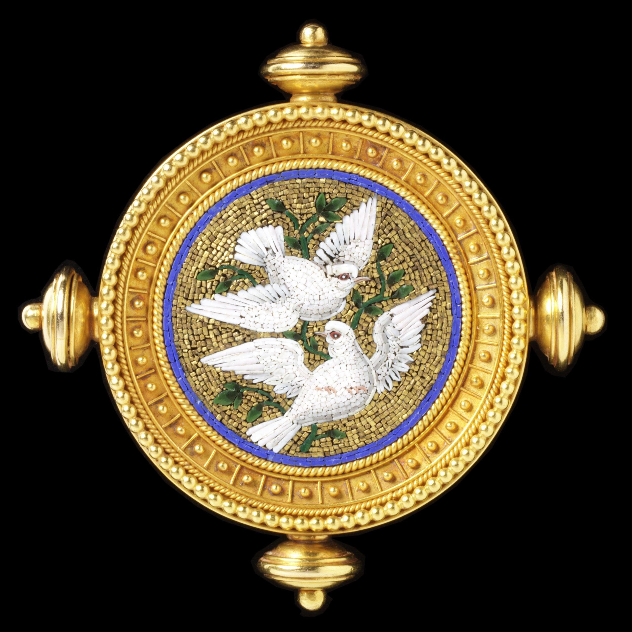 Micromosaic brooch of two flying doves, 1860. The Victoria & Albert Museum.