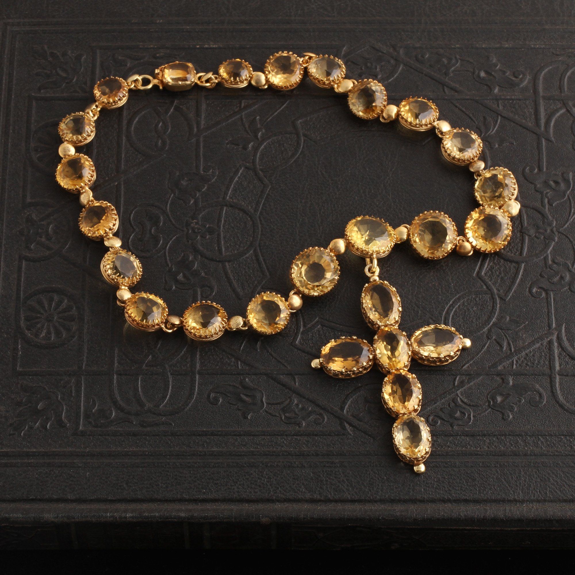 Detail of Victorian Citrine Rivière with Pendant Cross