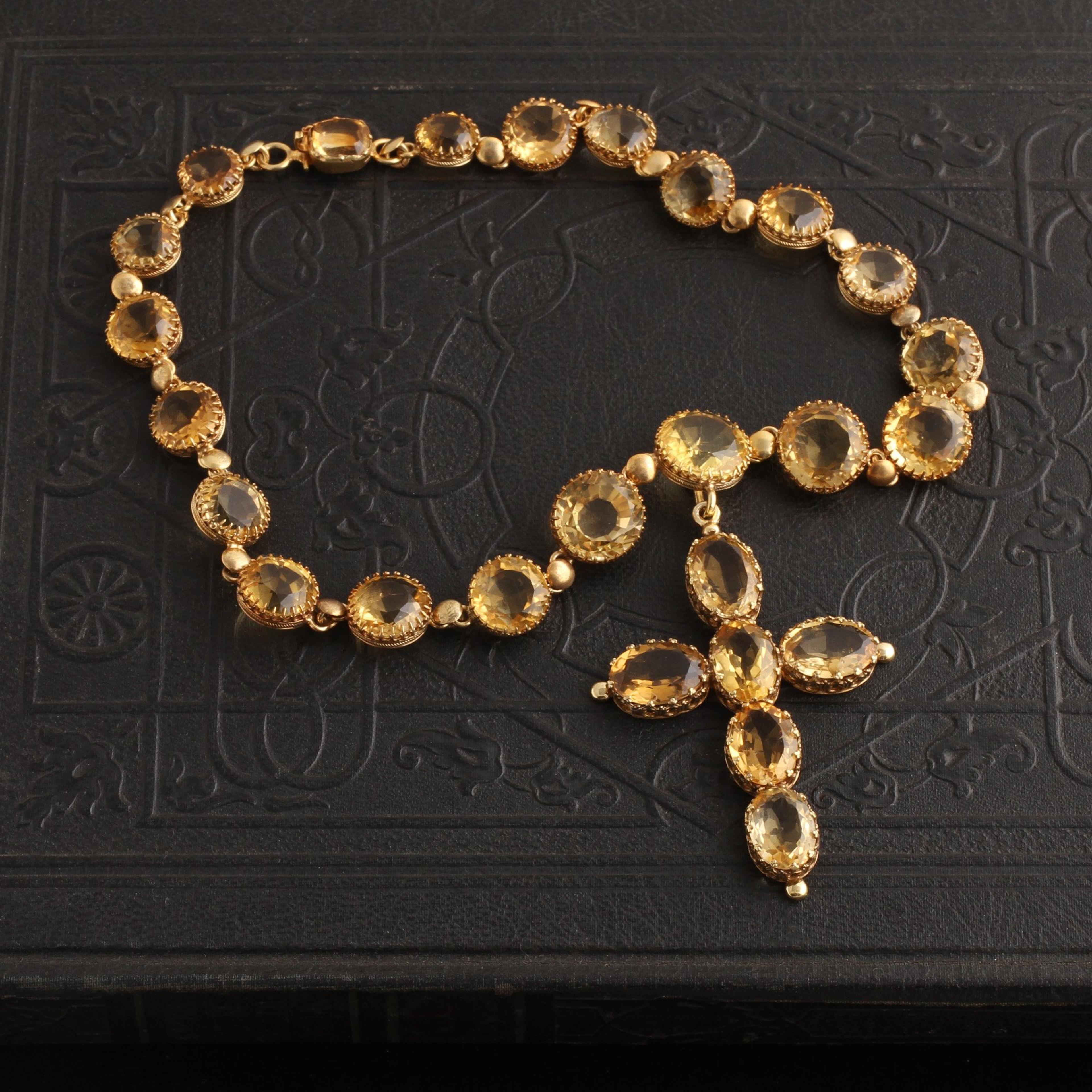 Victorian Citrine Rivière with Pendant Cross