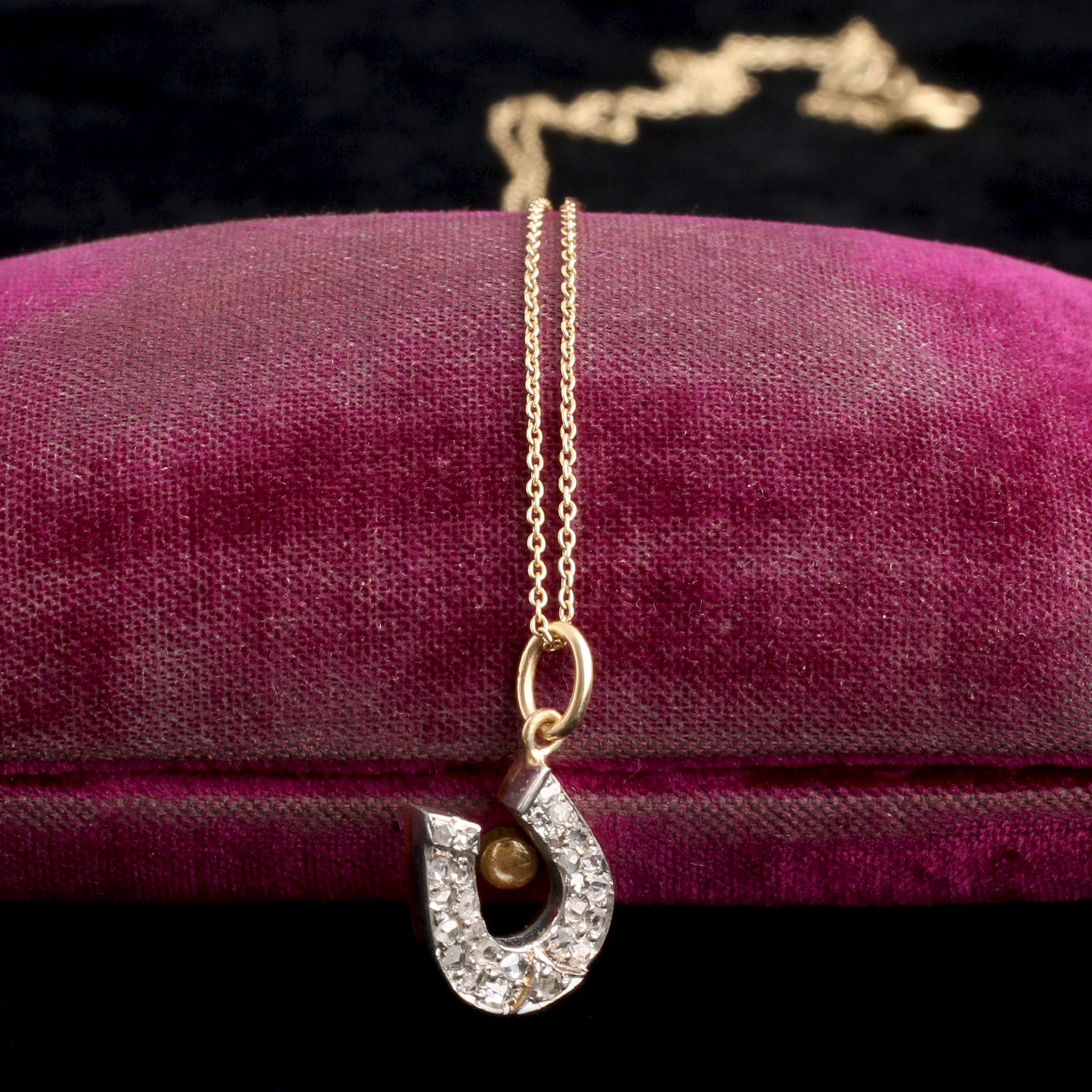 Edwardian Gold & Platinum Diamond Horseshoe Necklace
